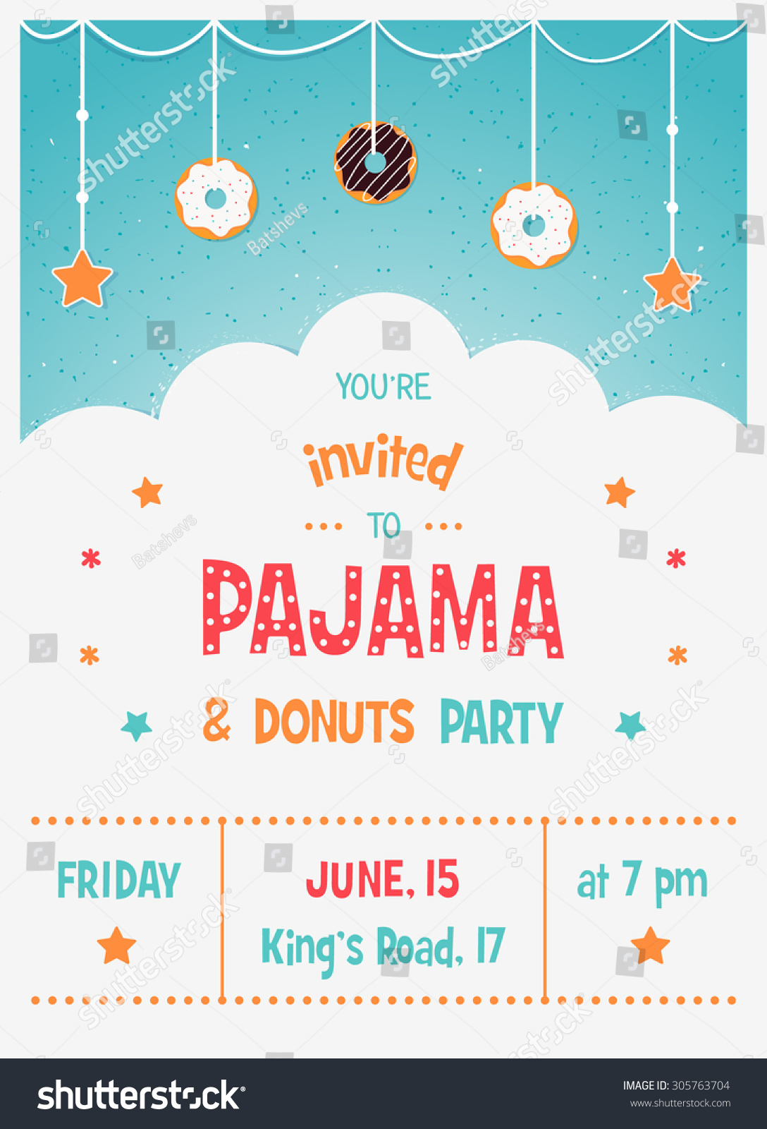Pajama and Donuts Kids Party Invitation Card Template Pajama and Donuts Kids Party Invitation Card Template