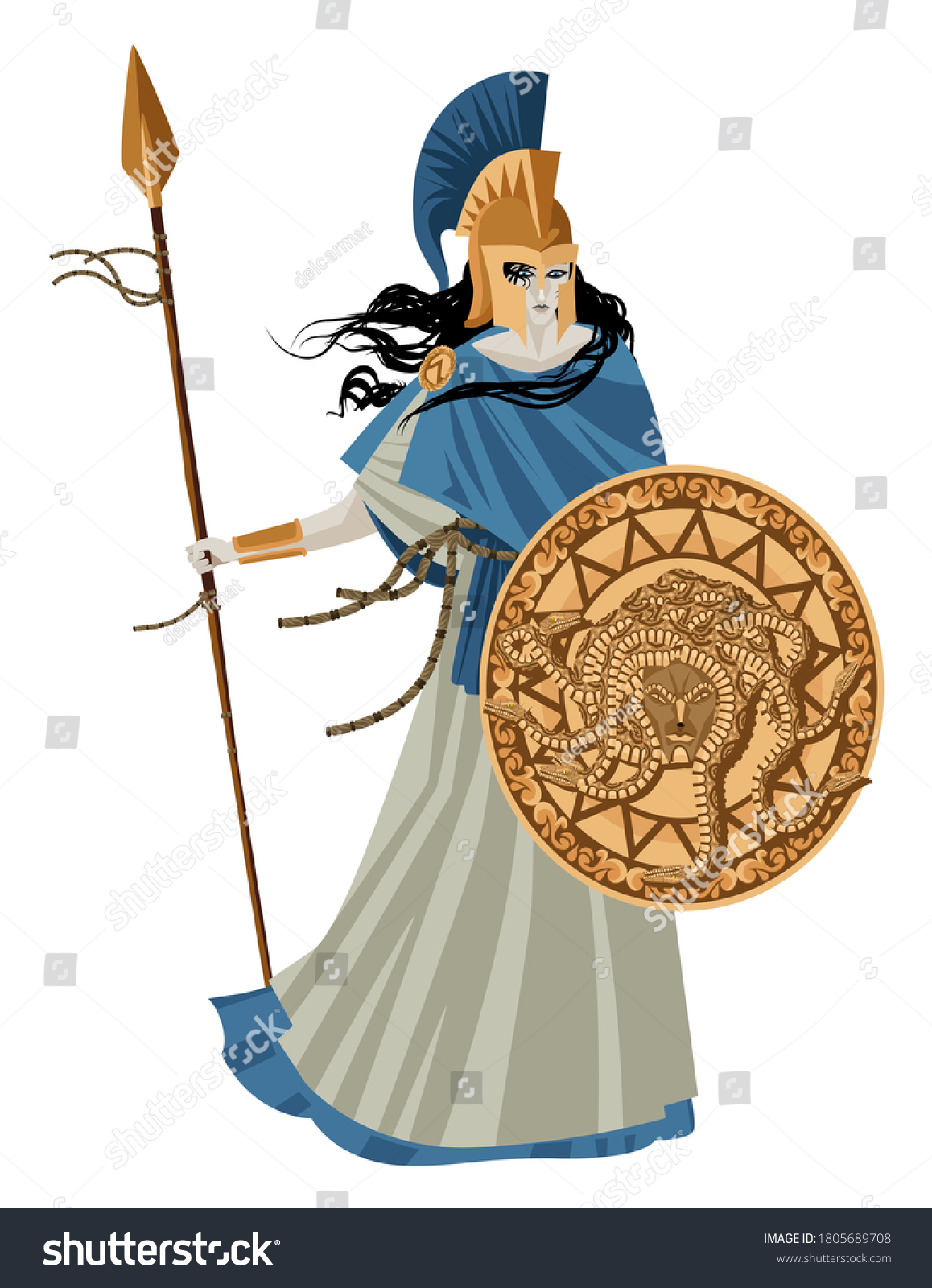 Palas Athena Minerva Greek Mythology Goddess Stock Vector Royalty Free