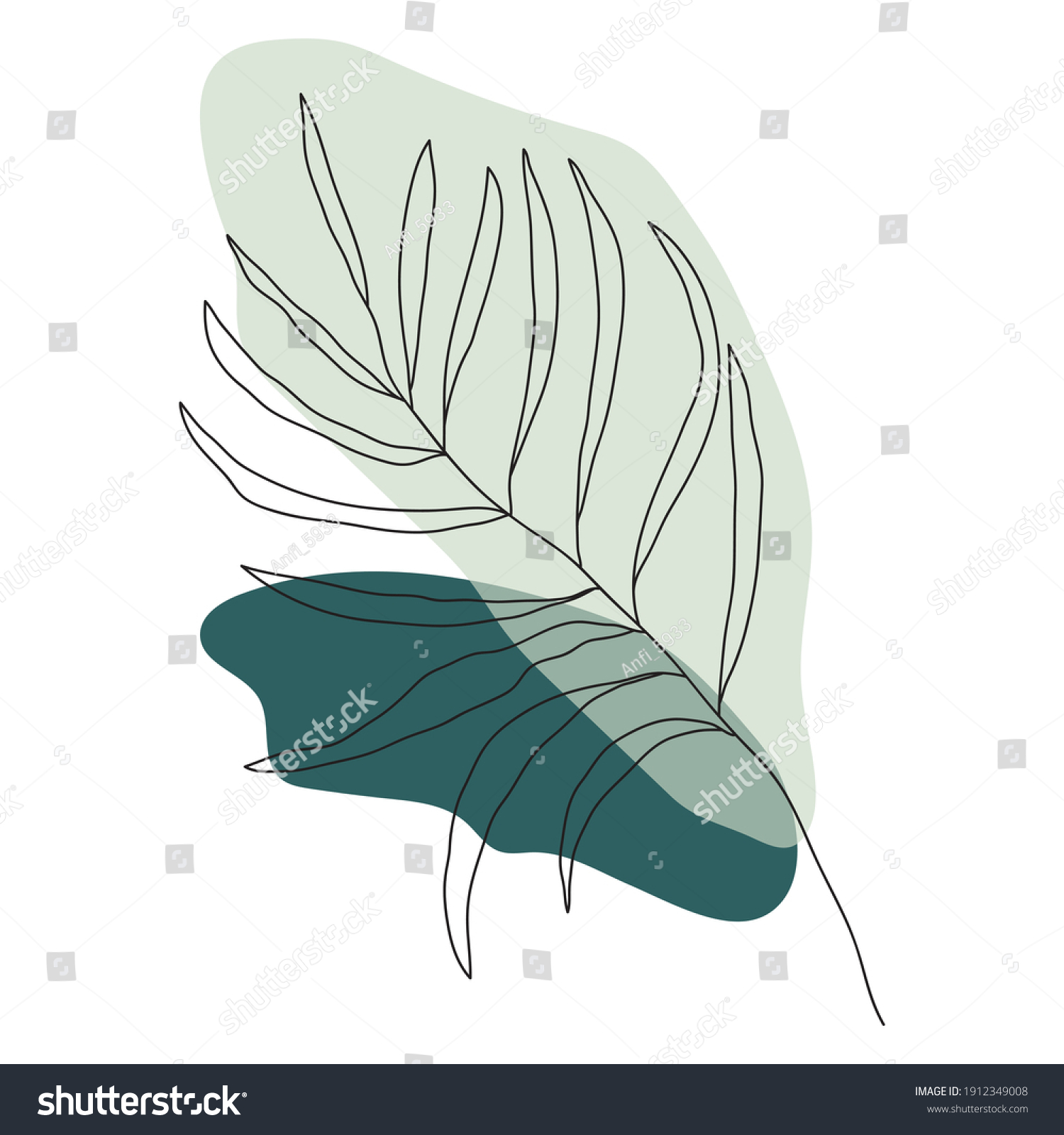 Palm Leaf Line Art Contour Drawing Stock Vector Royalty Free 1912349008