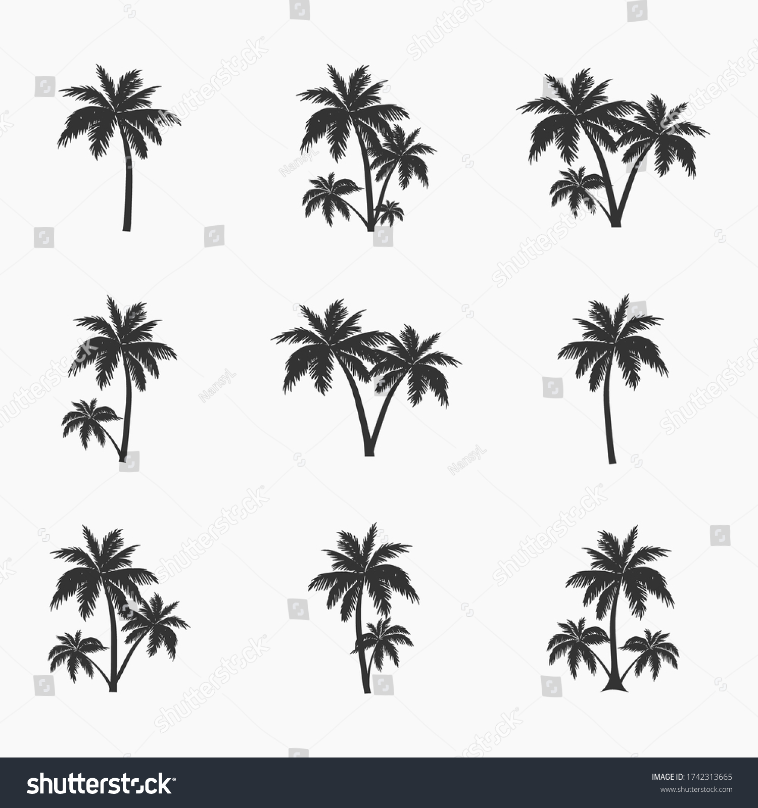 Palm Tree Icons Set Design Elements Vetor Stock Livre De Direitos