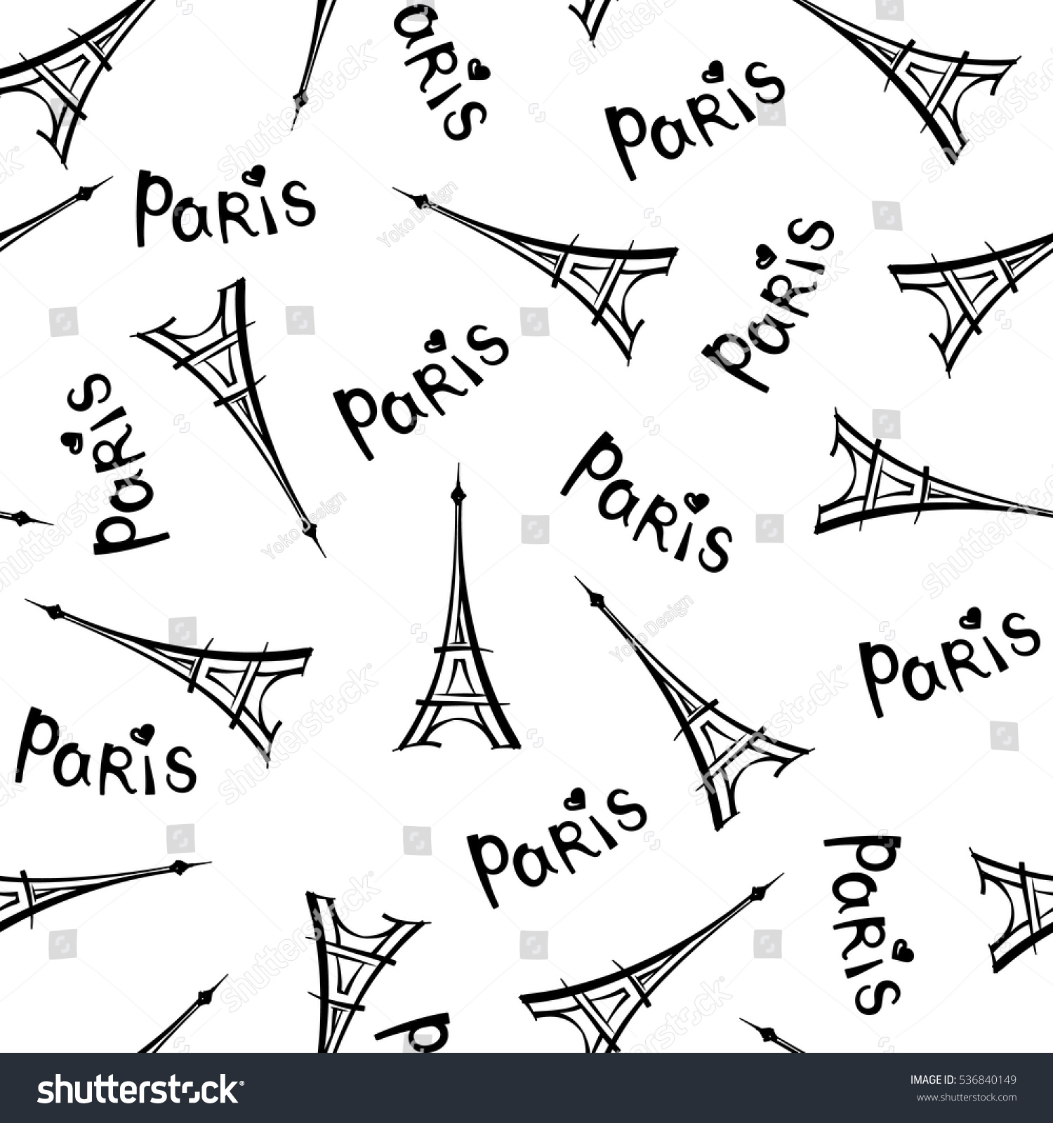 Paris city landmark Eiffel Tower and handwritten lettering PARIS seamless pattern Travel France tile background Paris city landmark Eiffel Tower and handwritten lettering PARIS seamless pattern Travel France tile background