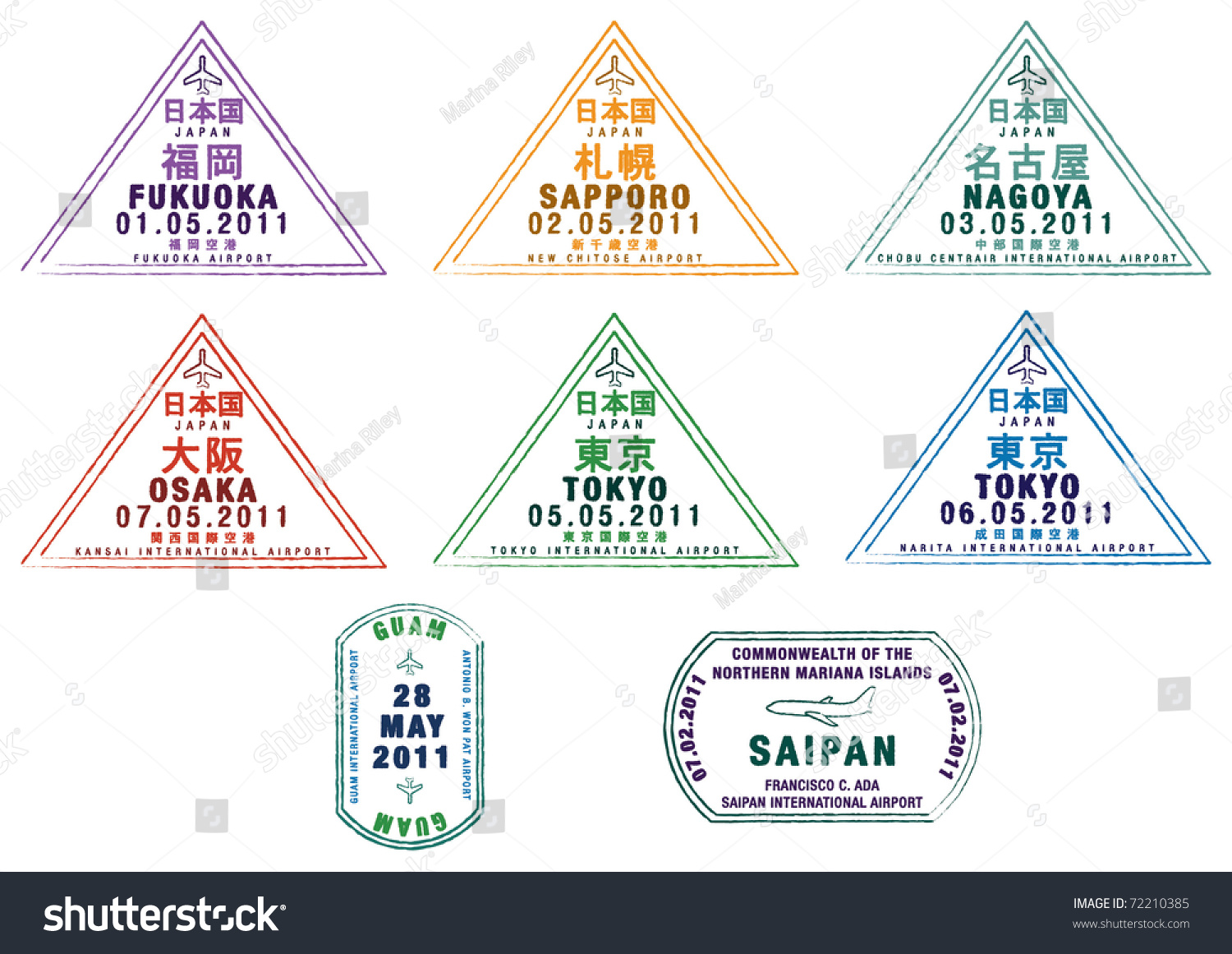 Passport Stamps Japan Guam Saipan Stock Vector 72210385 Shutterstock 9692