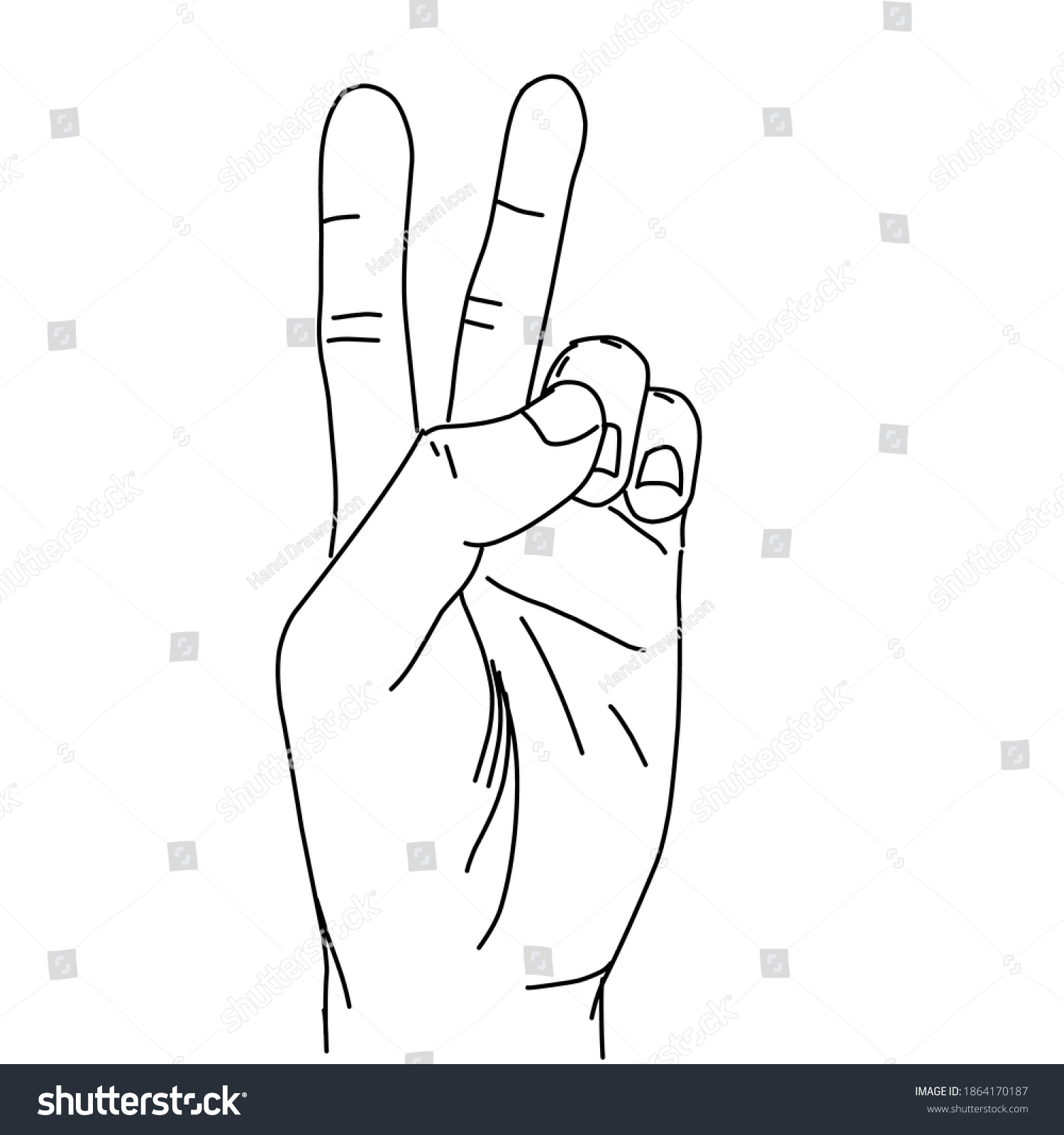 Vektor Stok Peace Hand Gesture Outline Hand Drawn Tanpa Royalti