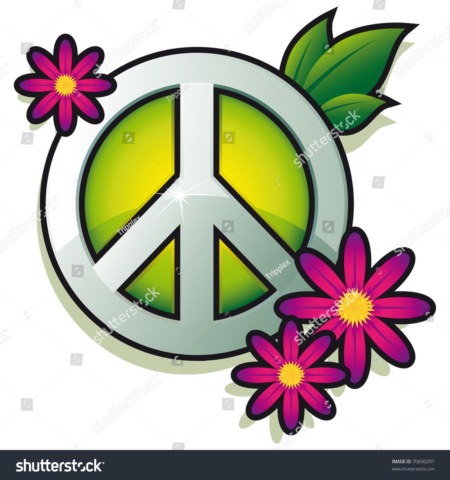 Peace Sign With Pink Flowers Isolated On White Background Vector 70690297 Shutterstock 