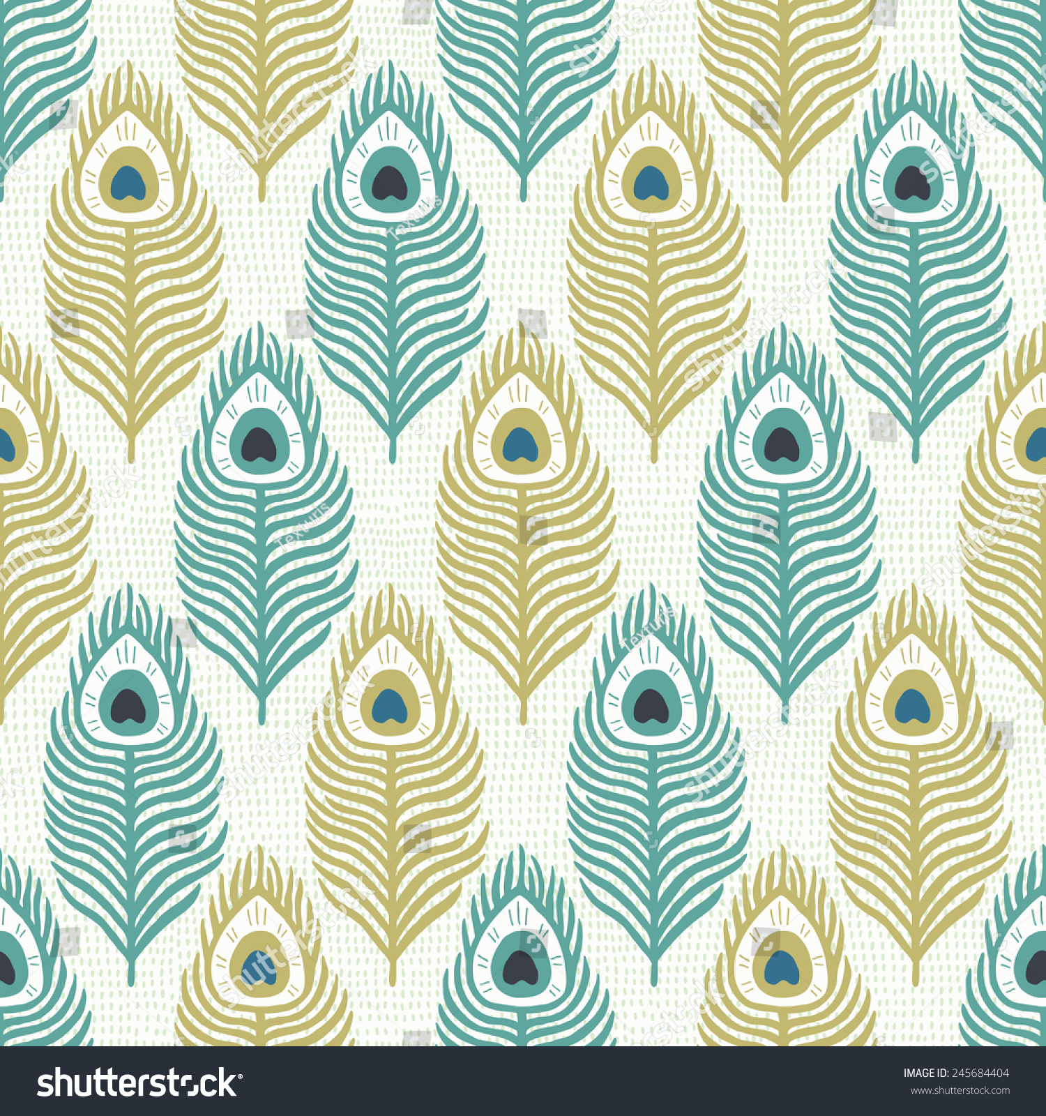 Peacock Feather Seamless Pattern Vector Illustration Stock Vector