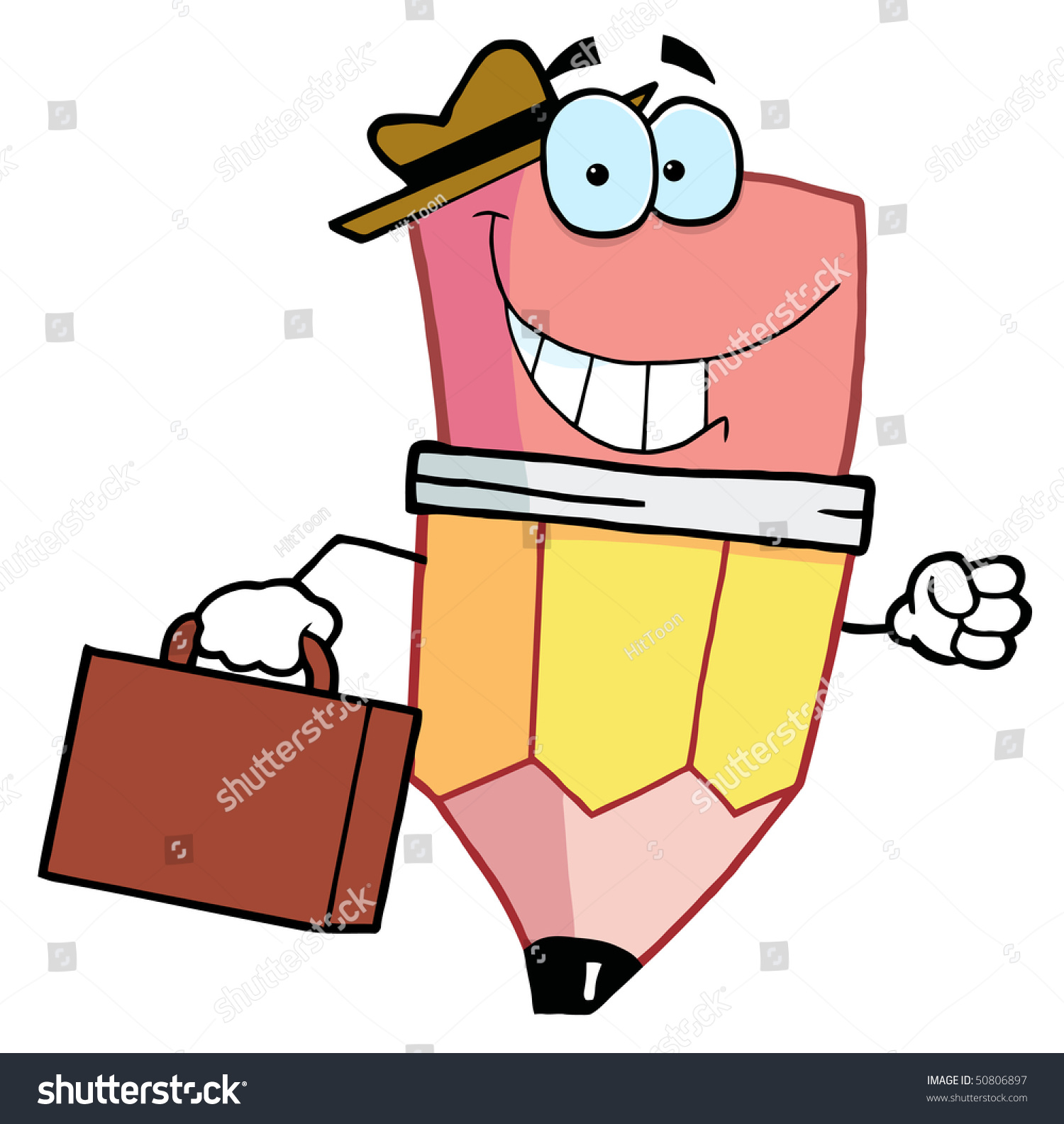 Pencil Cartoon Character Carrying A Briefcase Stock Vector Illustration