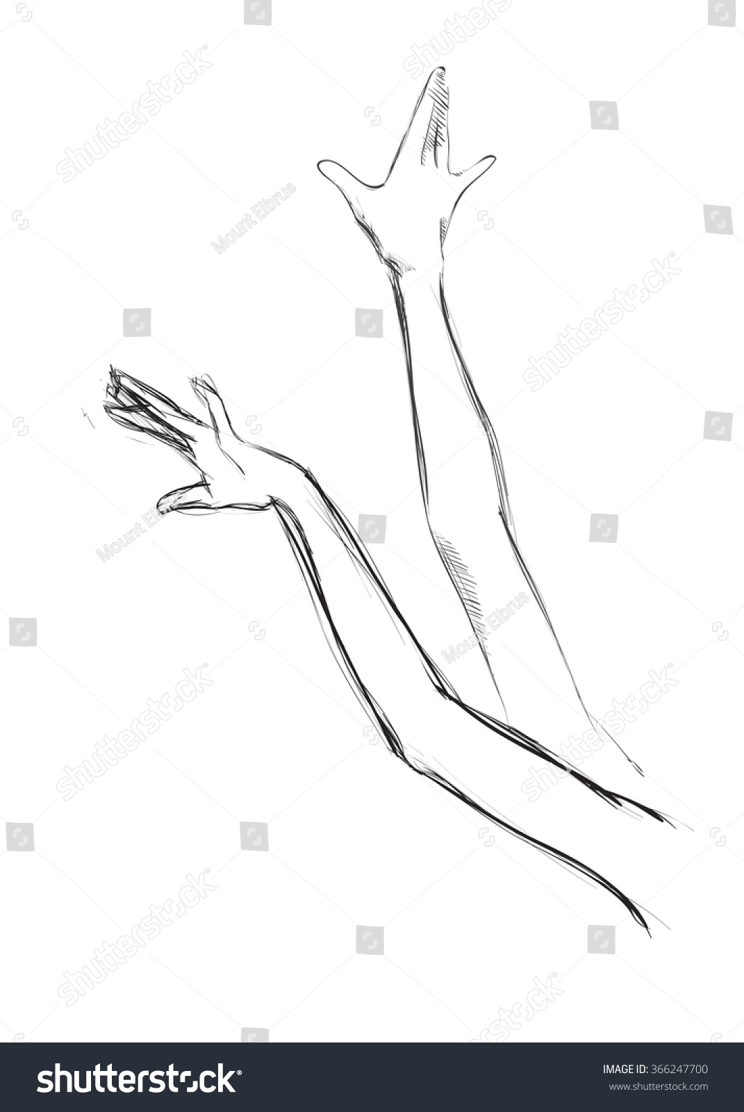 Pencil Drawing Of A Two Hands On A White Background. Vector