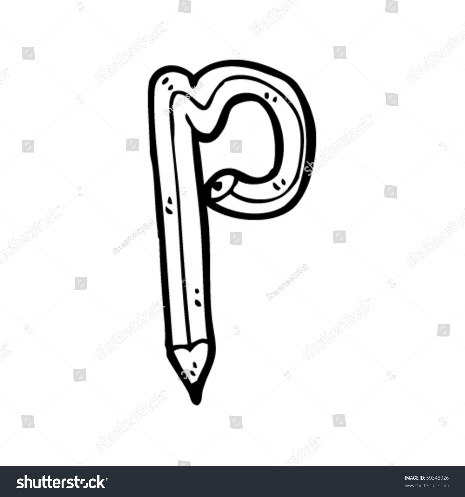 Pencil Shaped Drawing Of Letter P Stock Vector Illustration 59348926