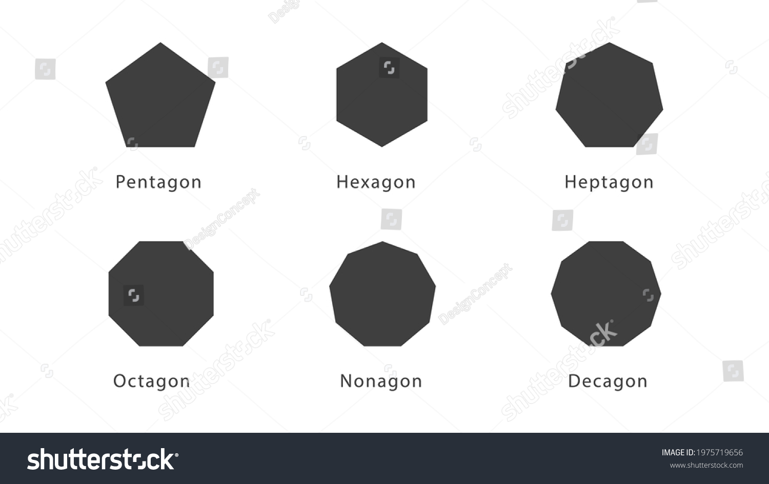 Pentagon Hexagon Heptagon Octagon Nonagon Decagon 스톡 벡터 로열티 프리 1975719656