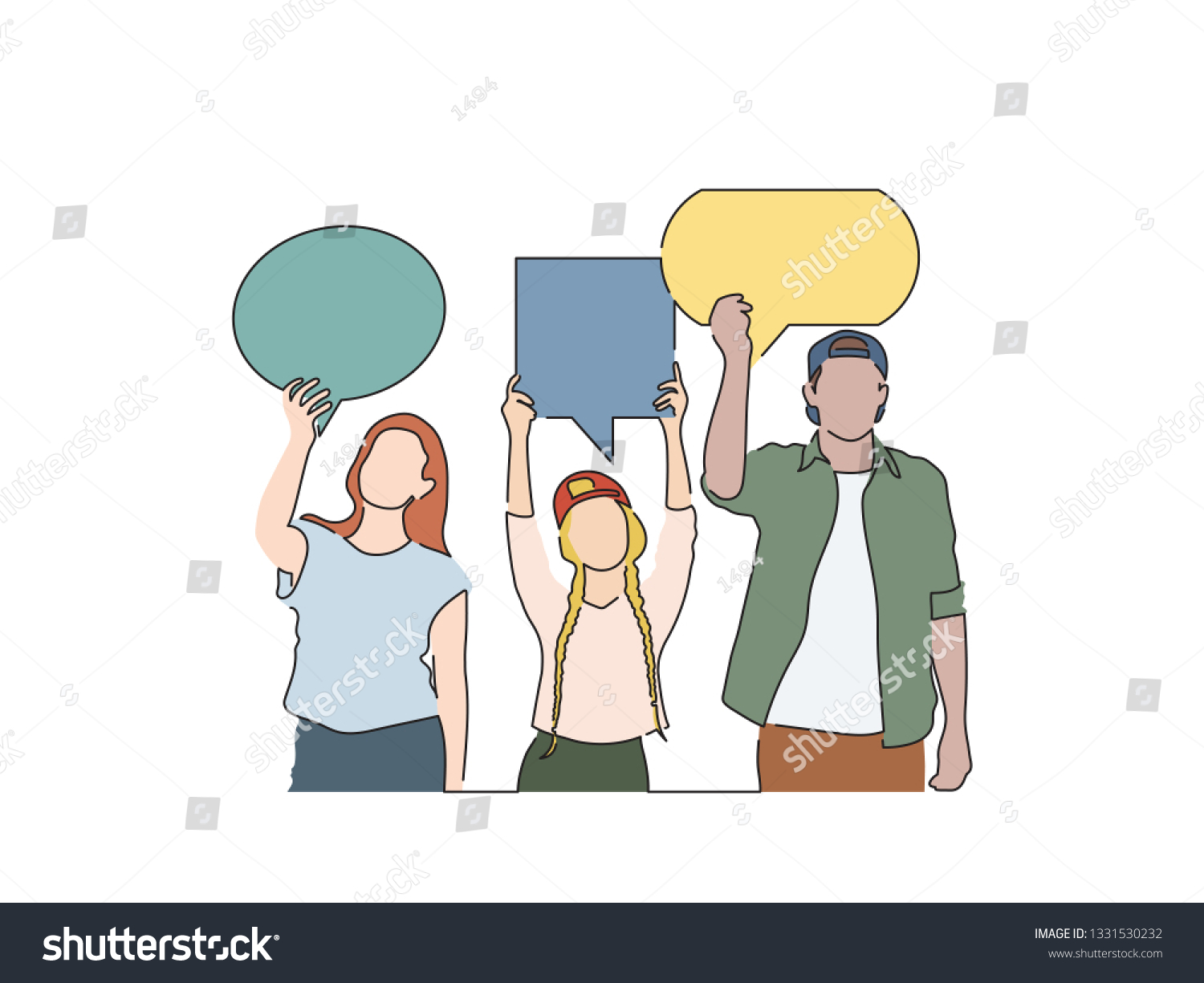 People Holding Banner Isolated Drawing Vector Stock Vector Royalty