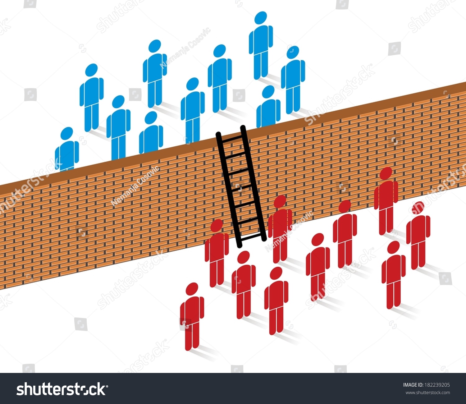 People Separated Brick Wall Ladders Stock Vector Royalty Free