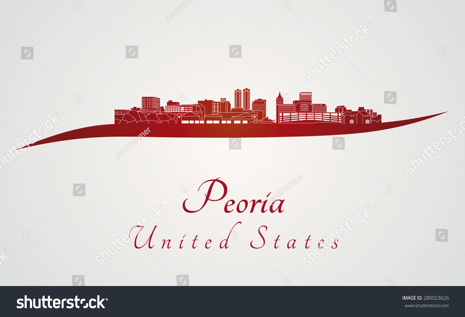 Peoria Skyline Red Gray Background Editable Stock Vector Royalty Free