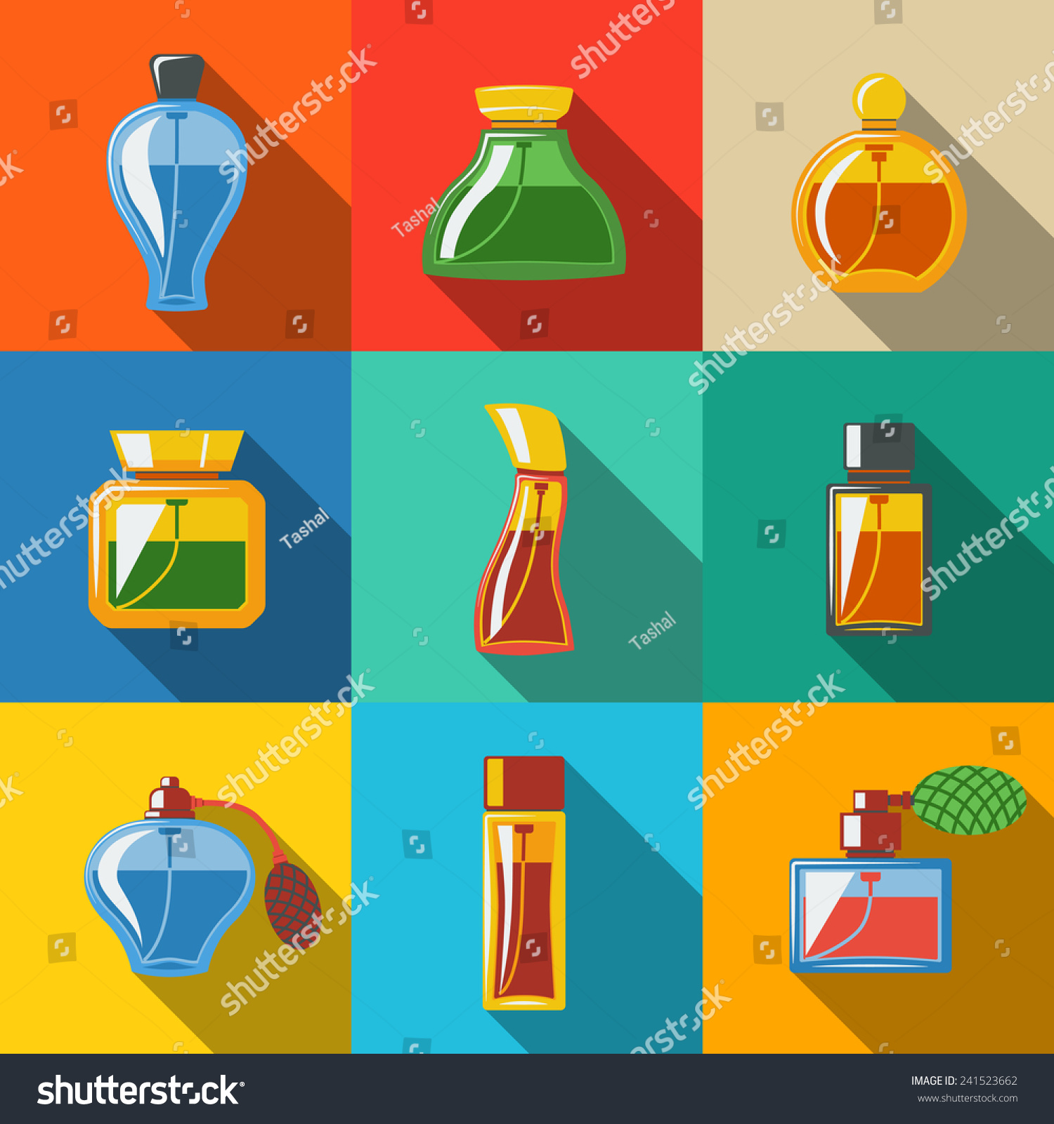 Perfume Flat Icons Set Different Shapes Stock Vector Royalty Free