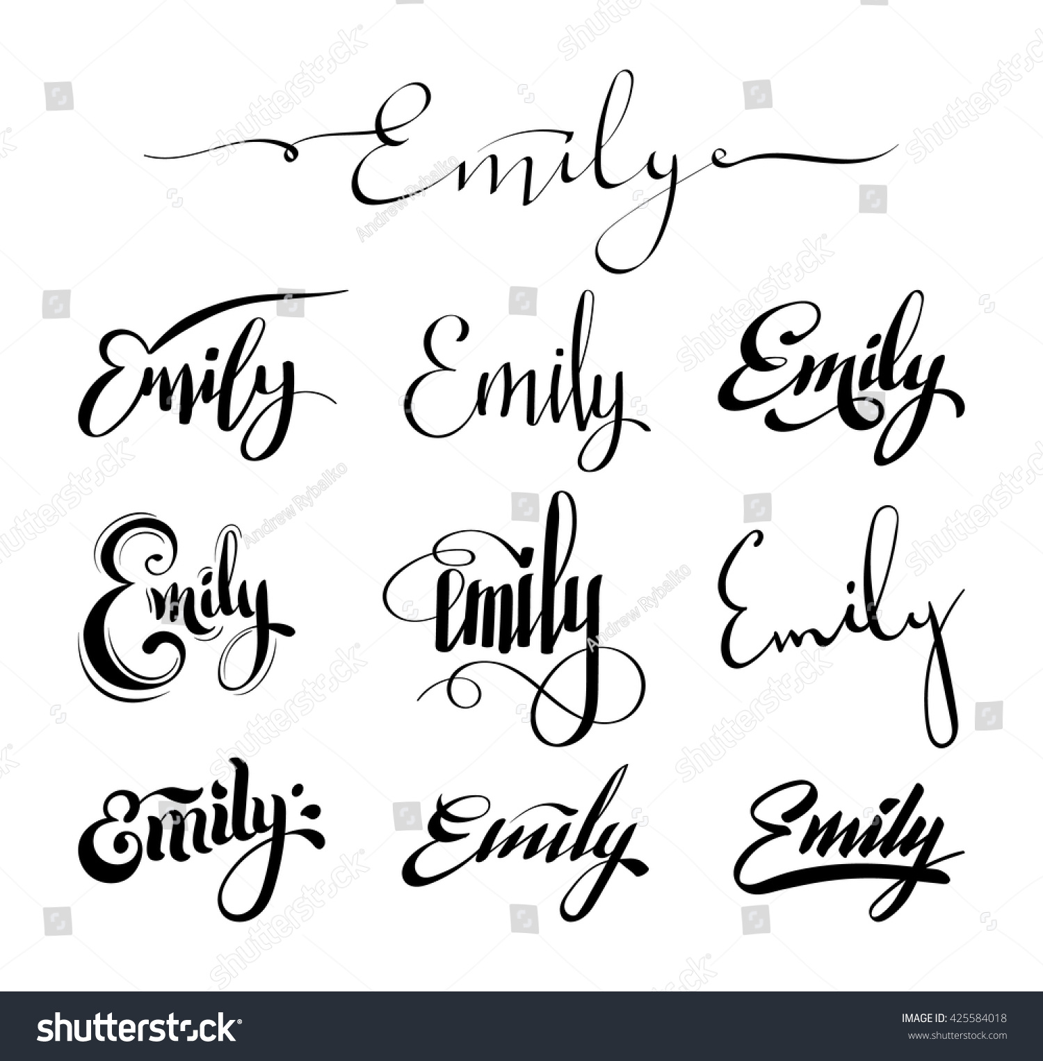 Personal Name Emily Vector Handwritten Calligraphy Set Handmade