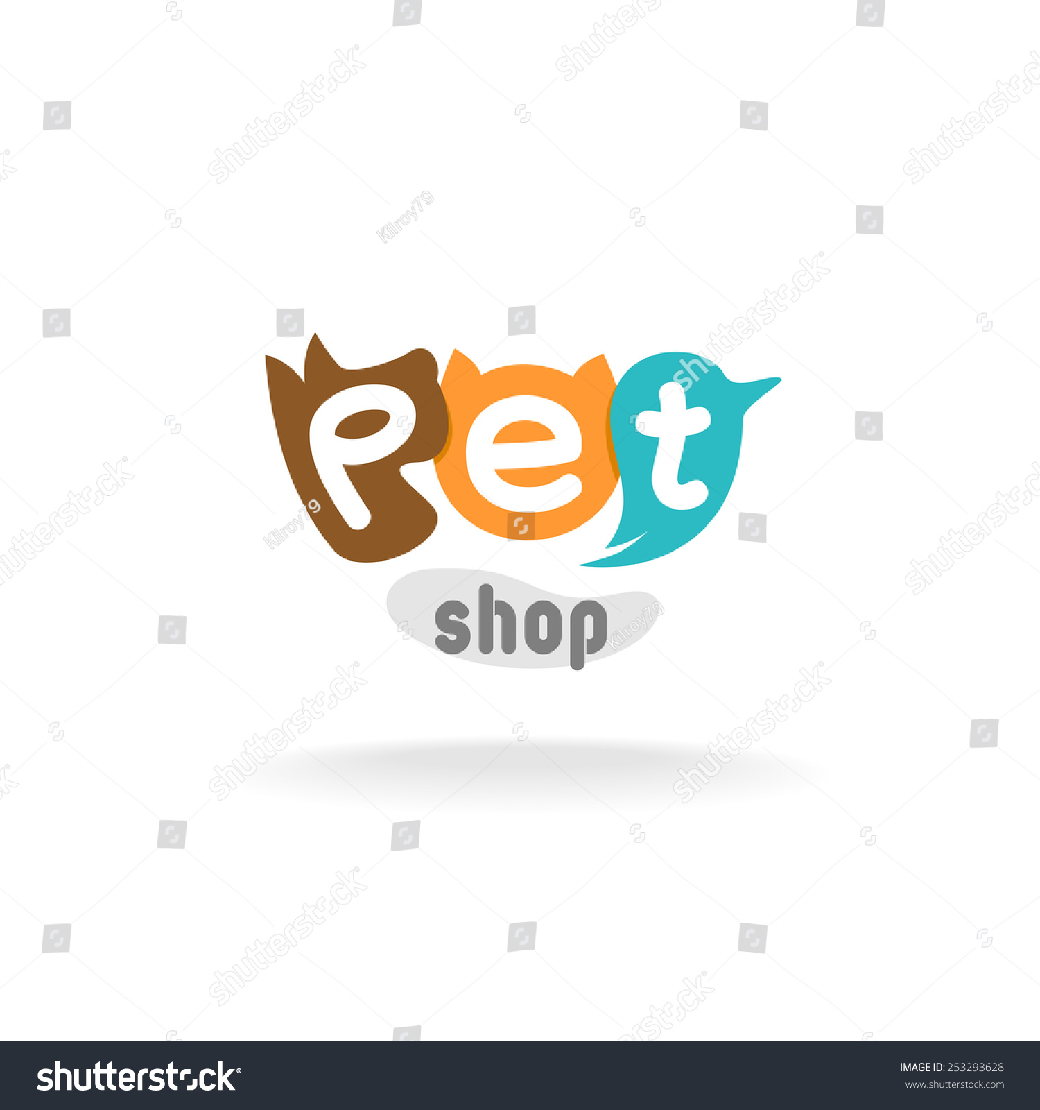 Pet Shop Logo Template. Heads Of Brown Dog, Red Cat And Green Blue