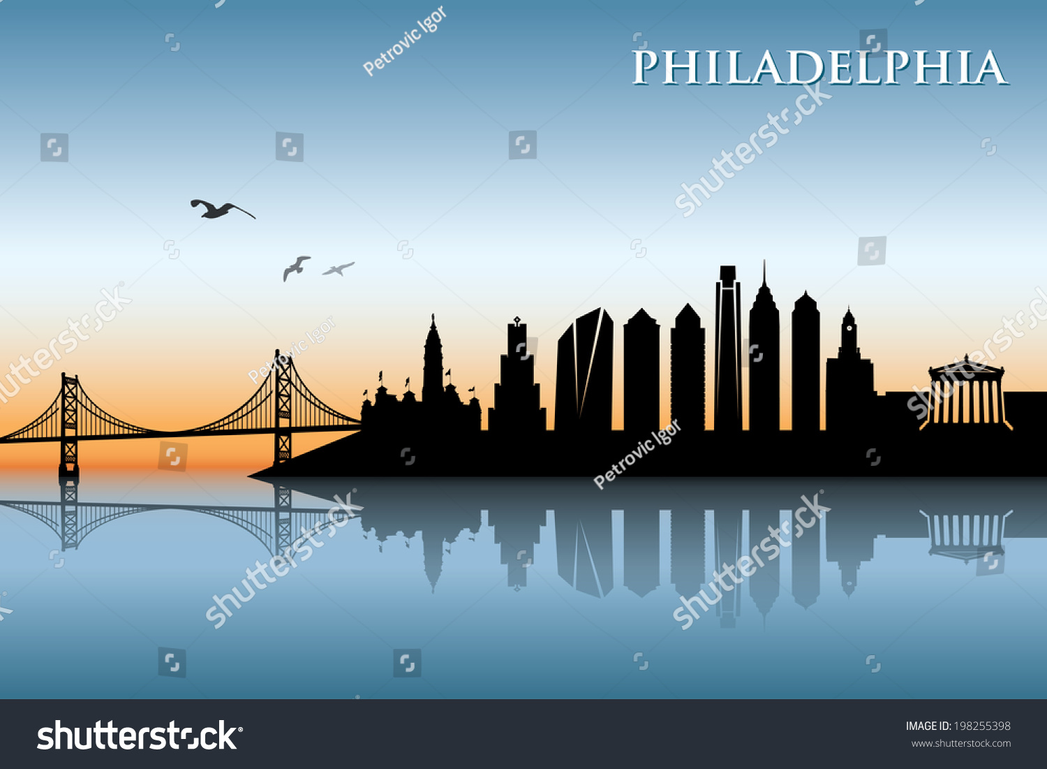 Philadelphia Skyline Vector Illustration Stock Vector 198255398