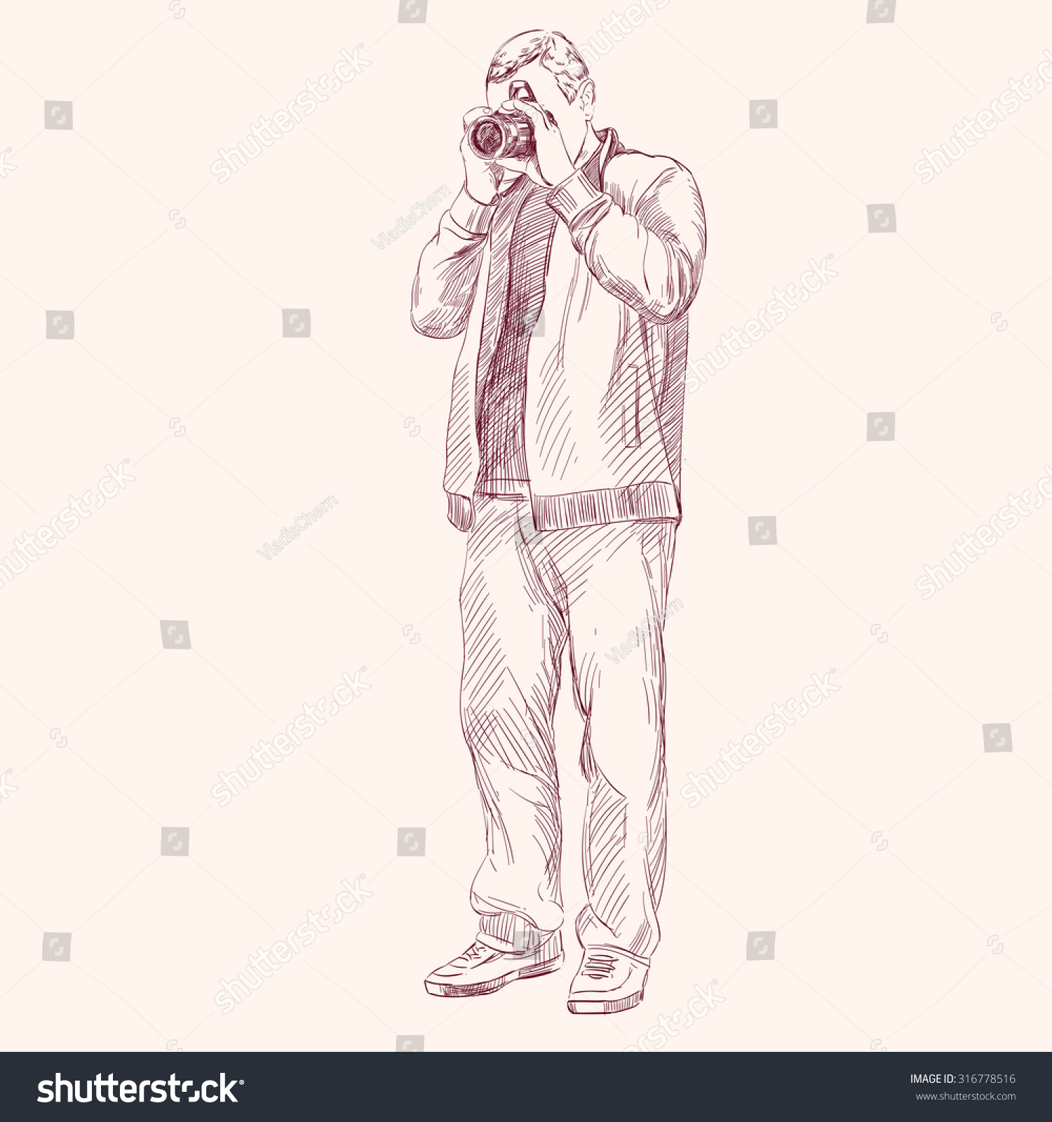 Photographer - Hand Drawn Vector Llustration Realistic Sketch