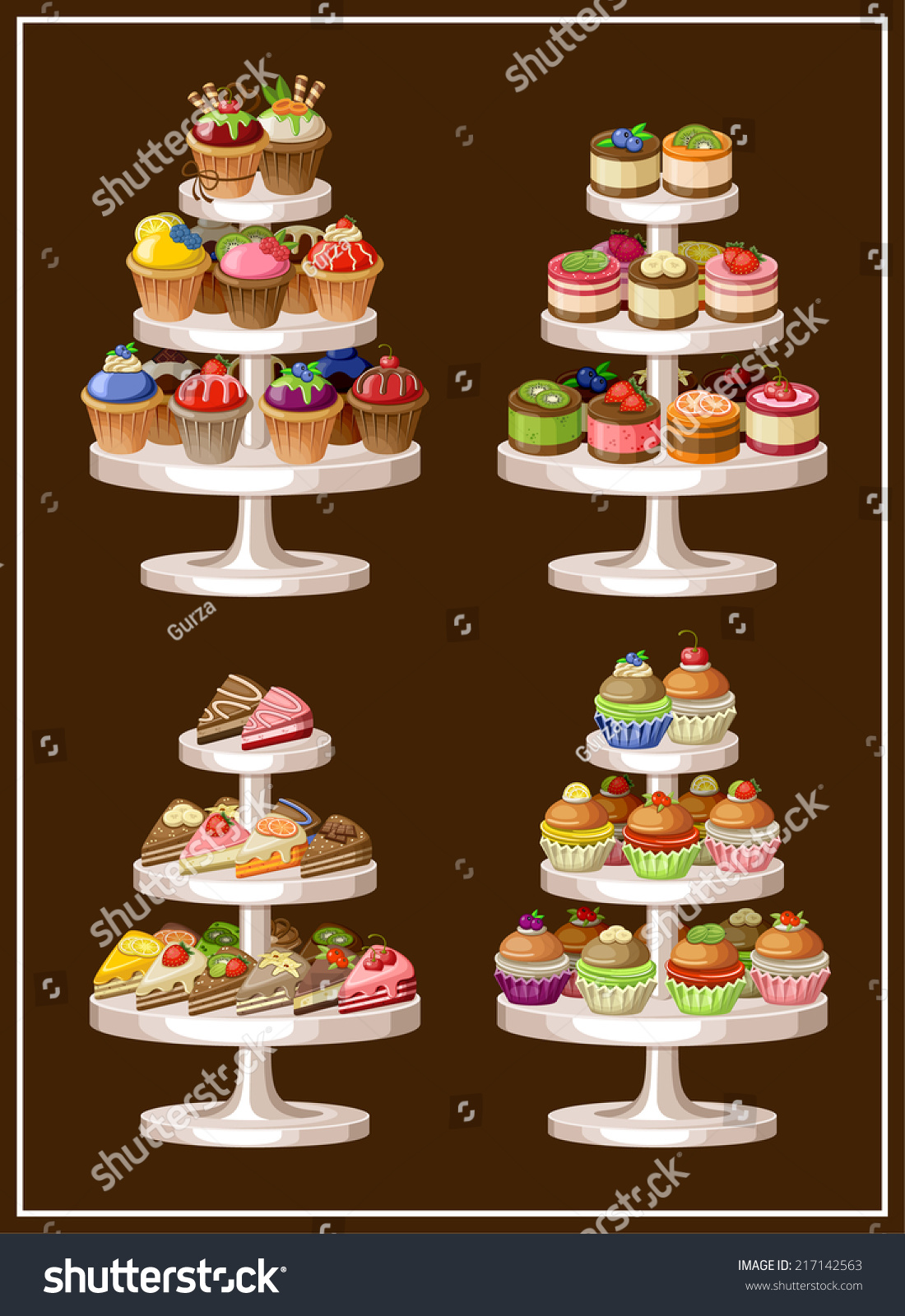 Picture Of A Set Of Sweets On Plates. Vector Illustration - 217142563