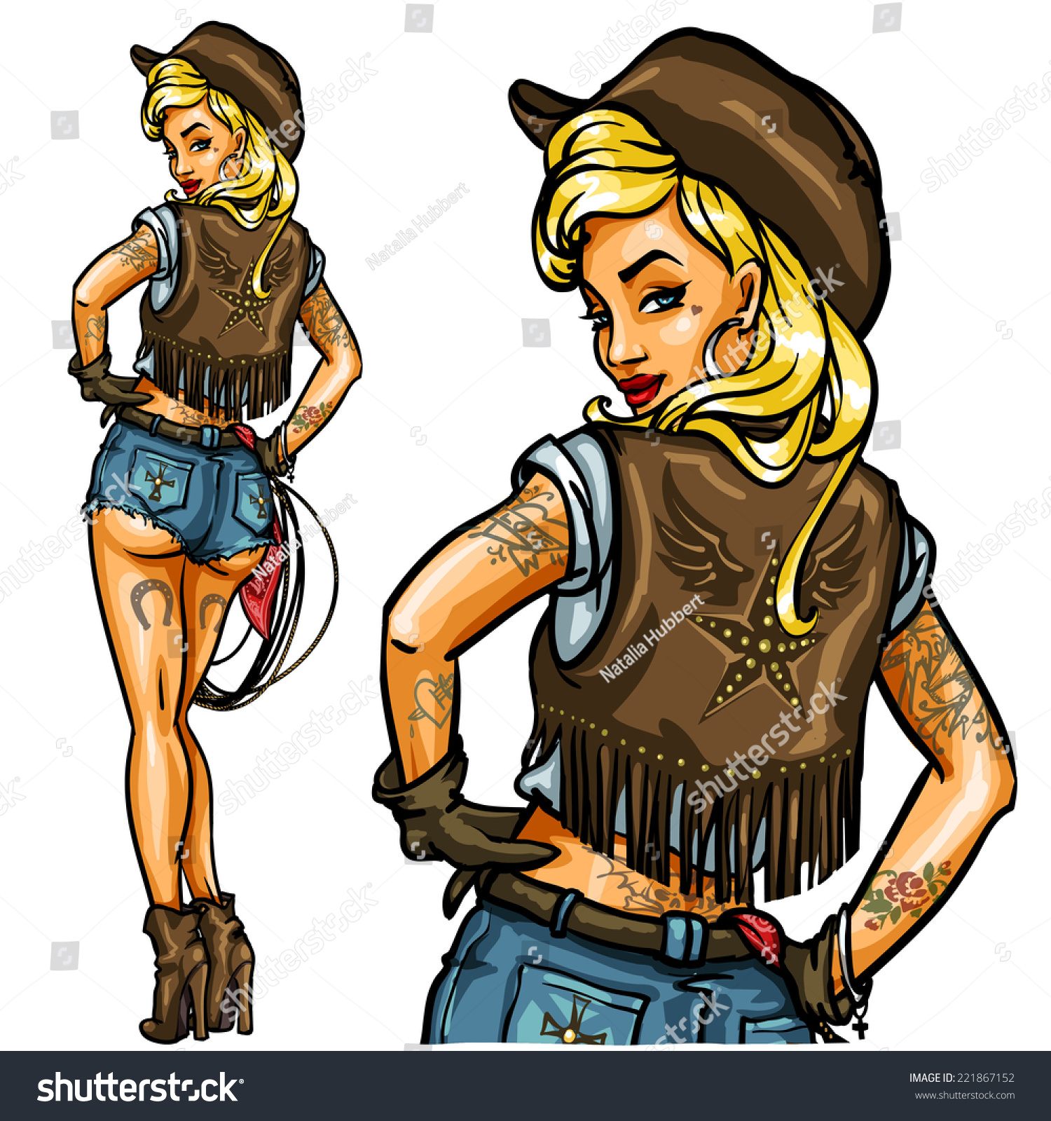 Pin Up Girl Isolated Sexy Cowgirl Stock Vector Illustration 221867152 Shutterstock