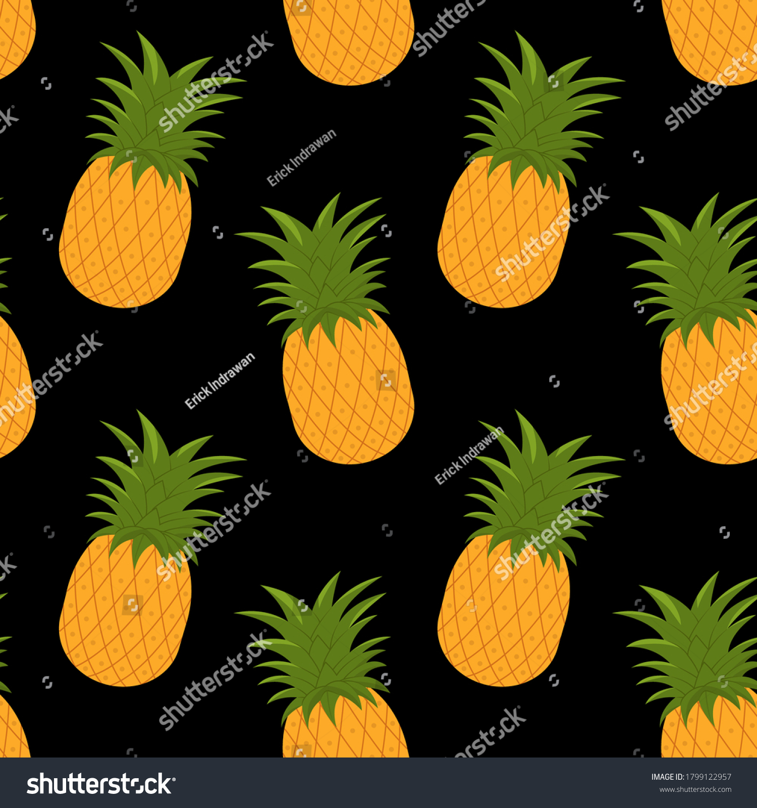 Pineapple Seamless Pattern Black Background Stock Vector Royalty Free