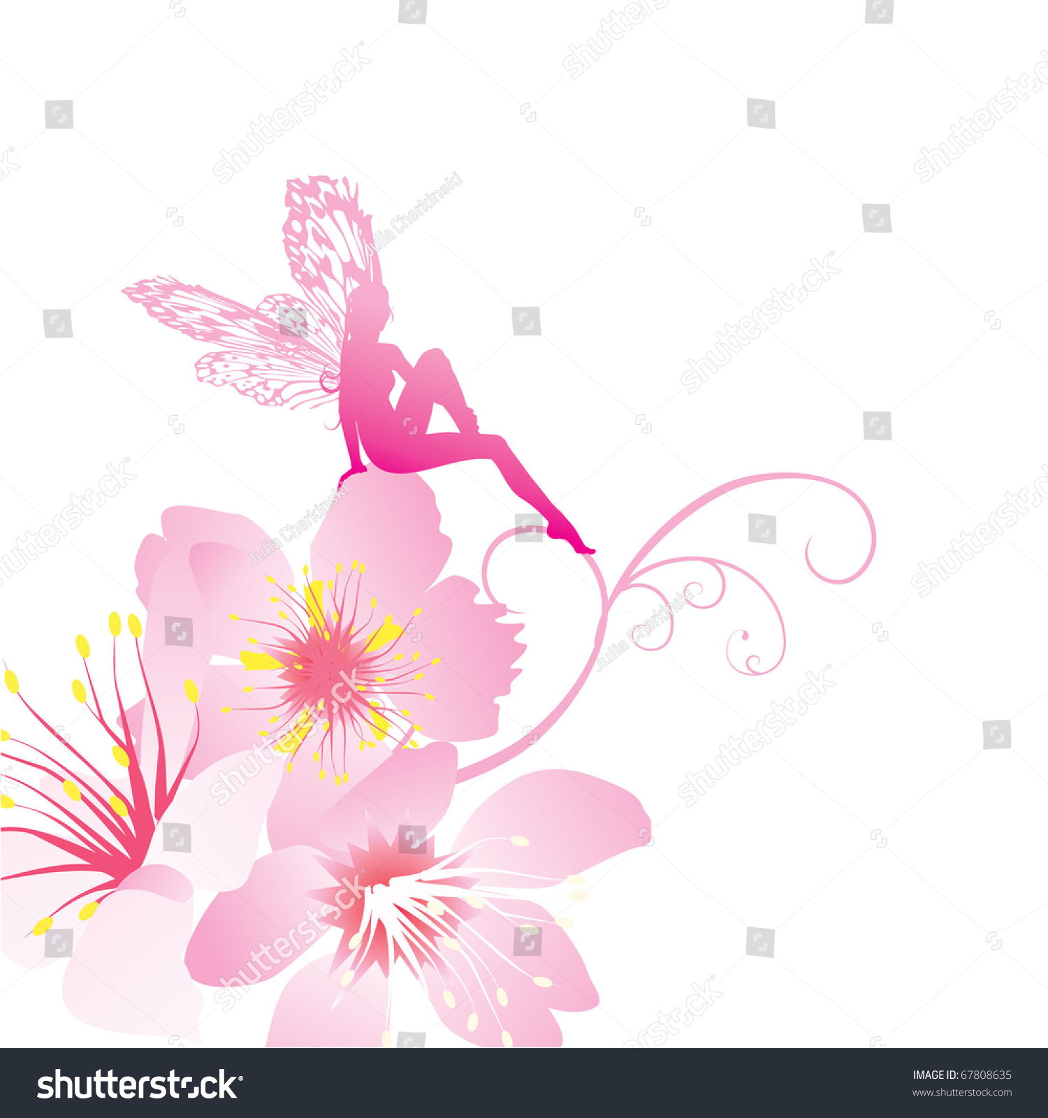 Pink Fairy On The Flowers Vector - 67808635 : Shutterstock