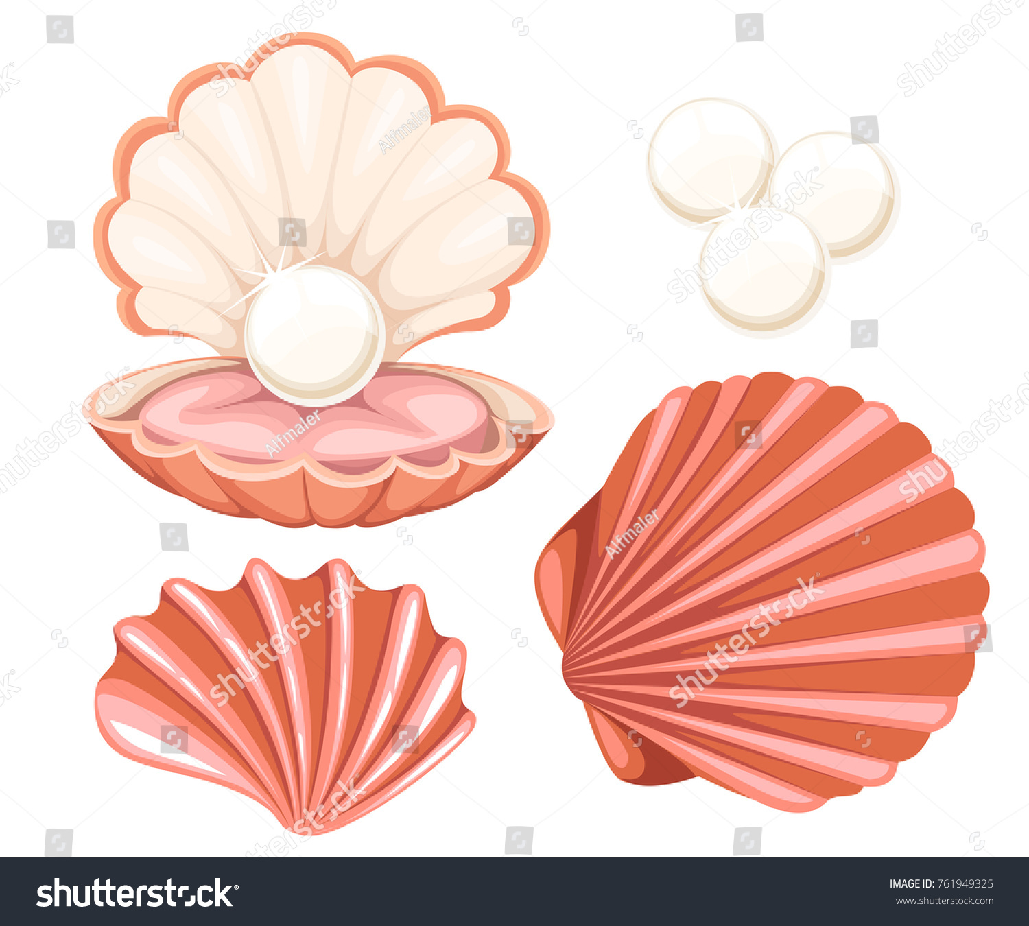 Pink Seashell Pearl Vector Illustration Isolated Stock Vector Royalty