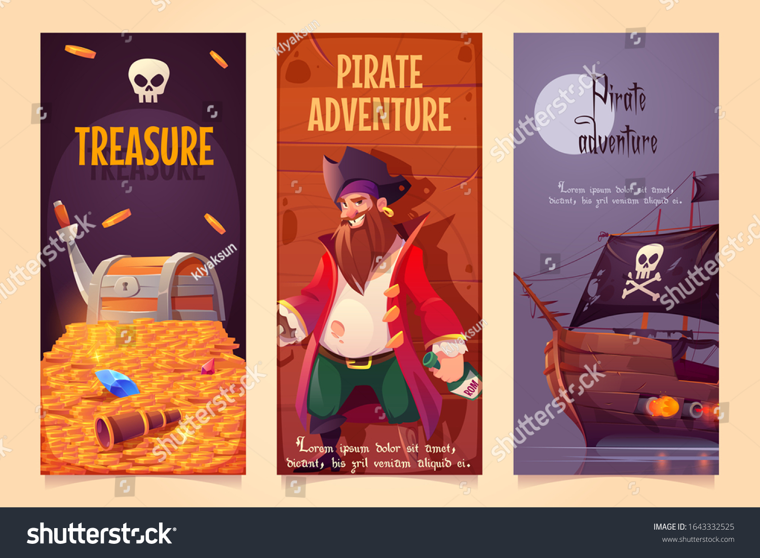 Pirate Adventure Vertical Banners Set Treasure Stock Vector Royalty