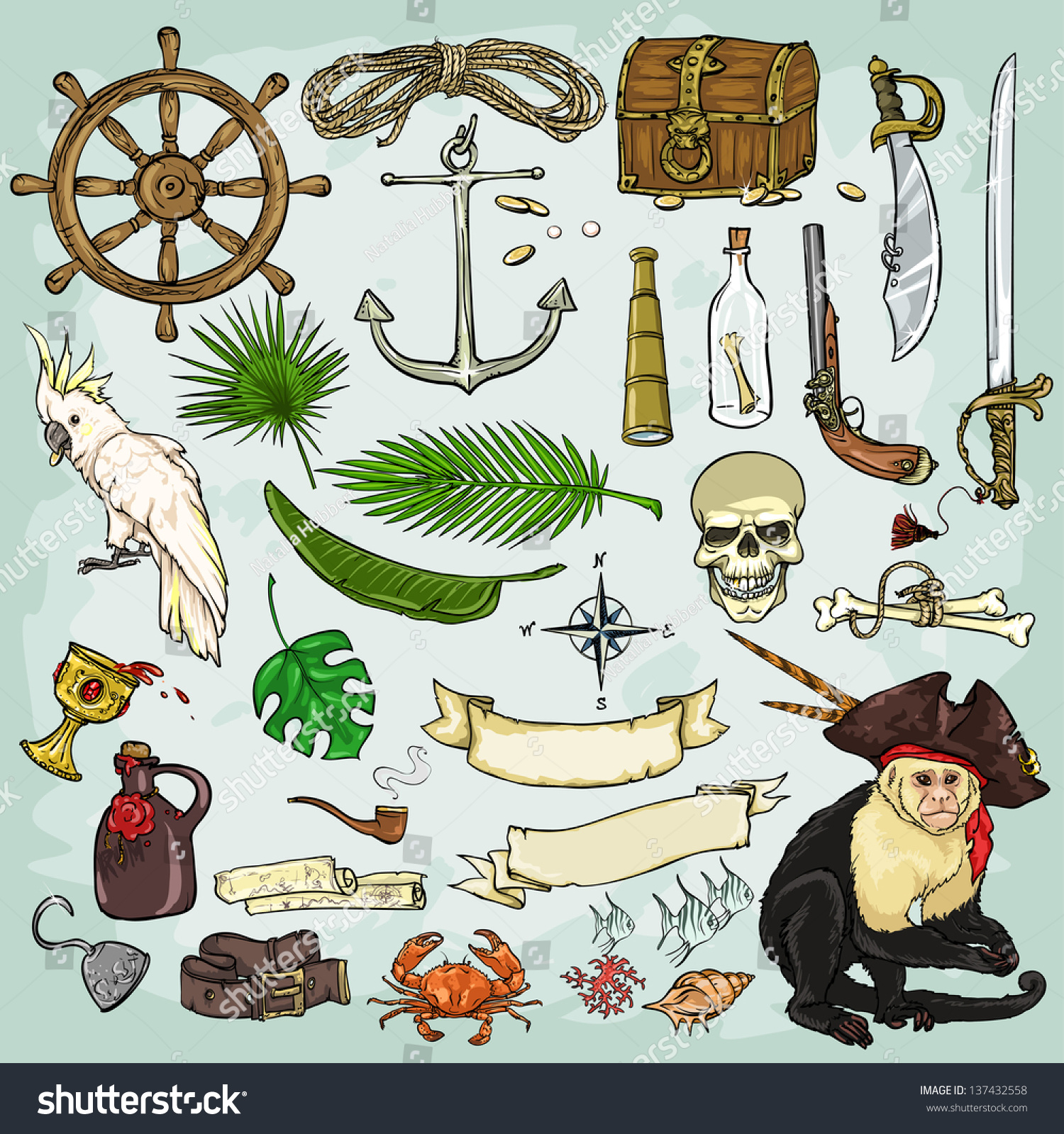 Pirates Collection. Set Of Pirates Design Elements Stock Vector