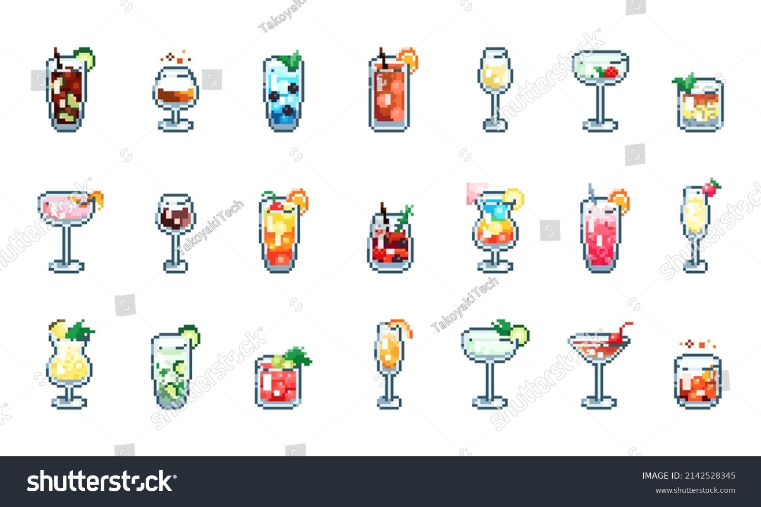 Pixel Art Cocktails Collection Vodka Whisky Stock Vector Royalty Free