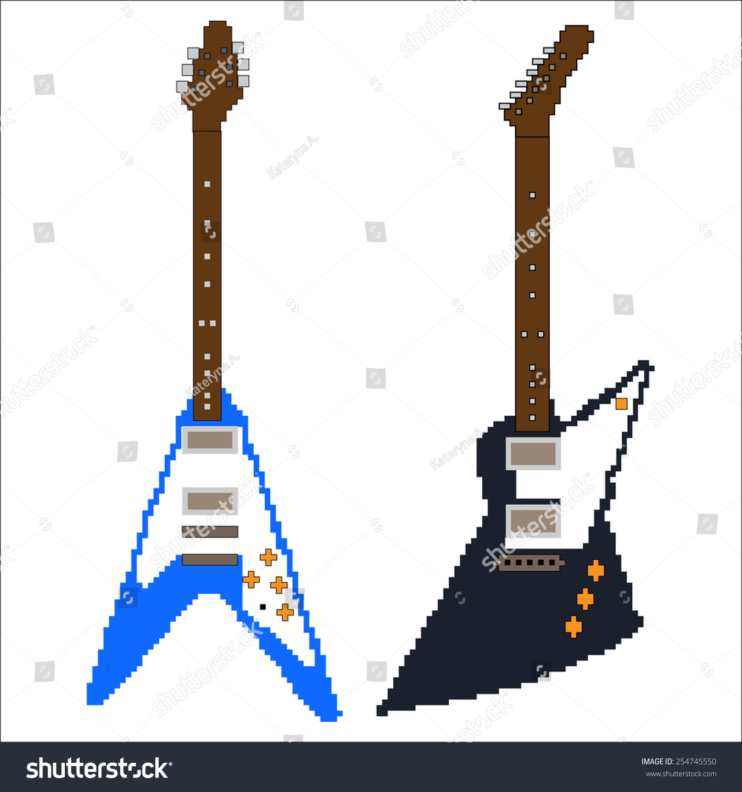 Pixel Art Electric Guitar Vetor Stock Livre De Direitos