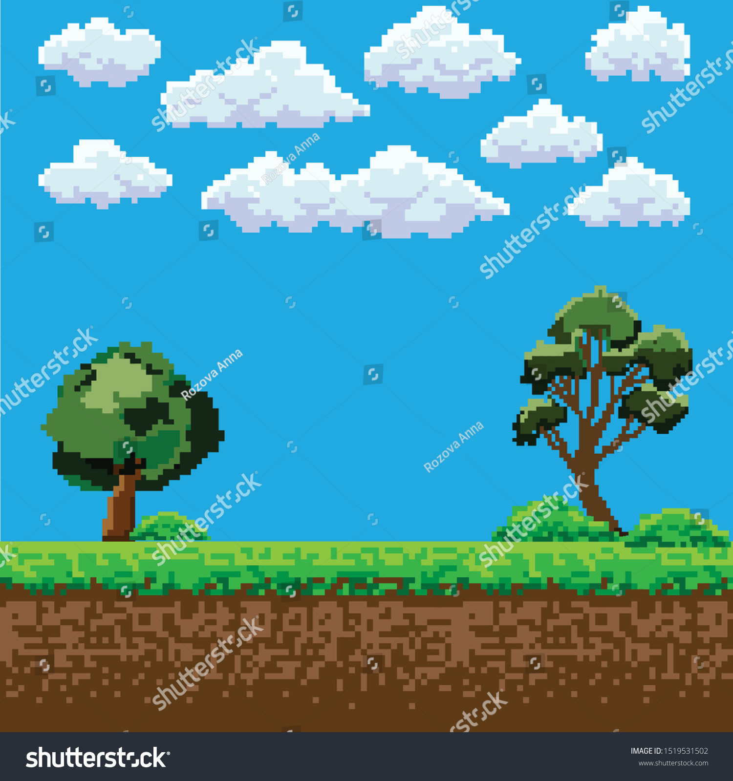 Pixel Art Game Background Ground Grass Stock Vektor Royaltyfri