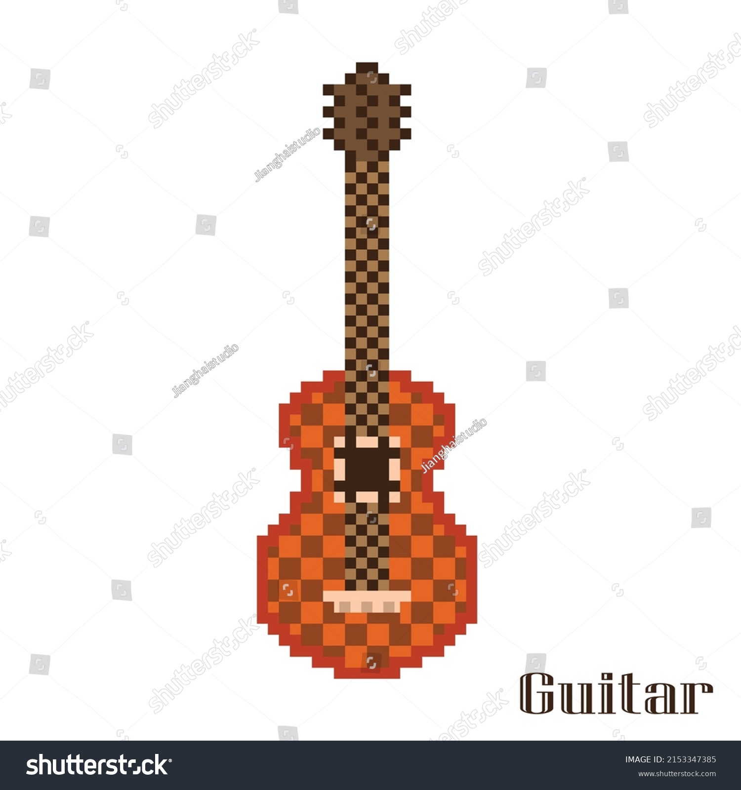 Pixel Art Guitar On White Background Stock Vector Royalty Free