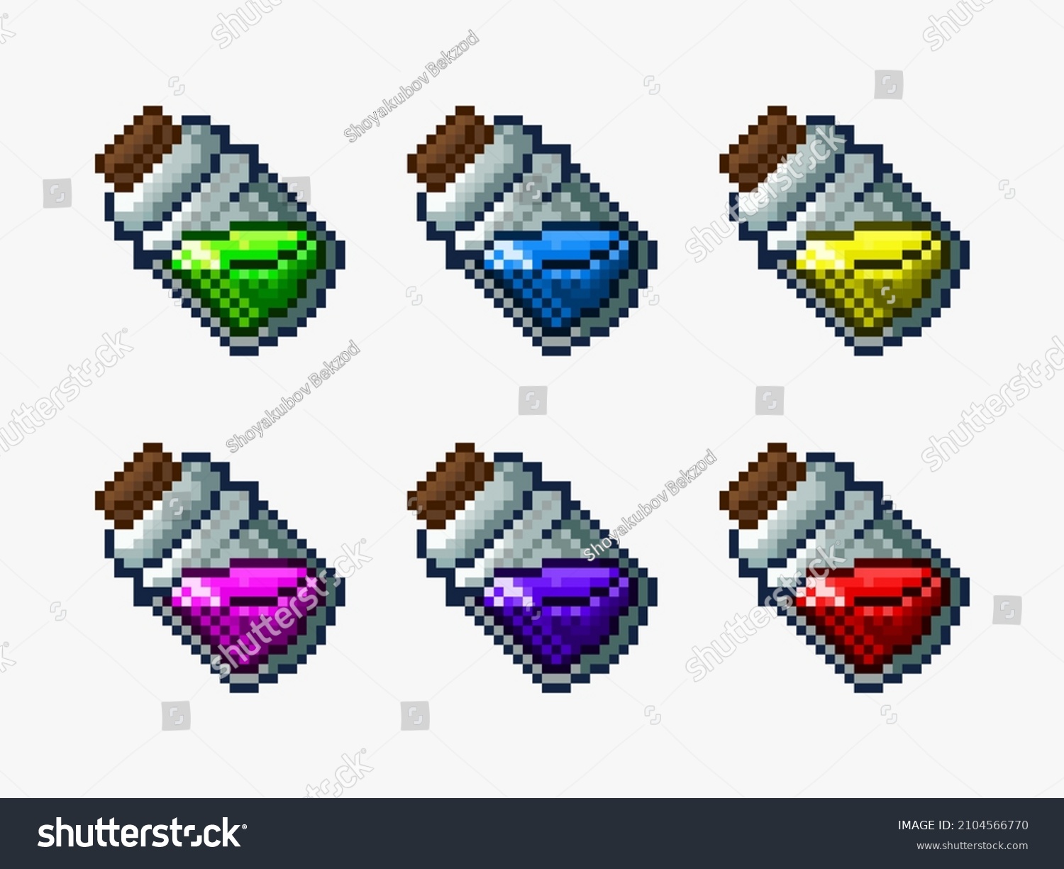 Pixel Art Potion Bottle Set Stock Vector Royalty Free