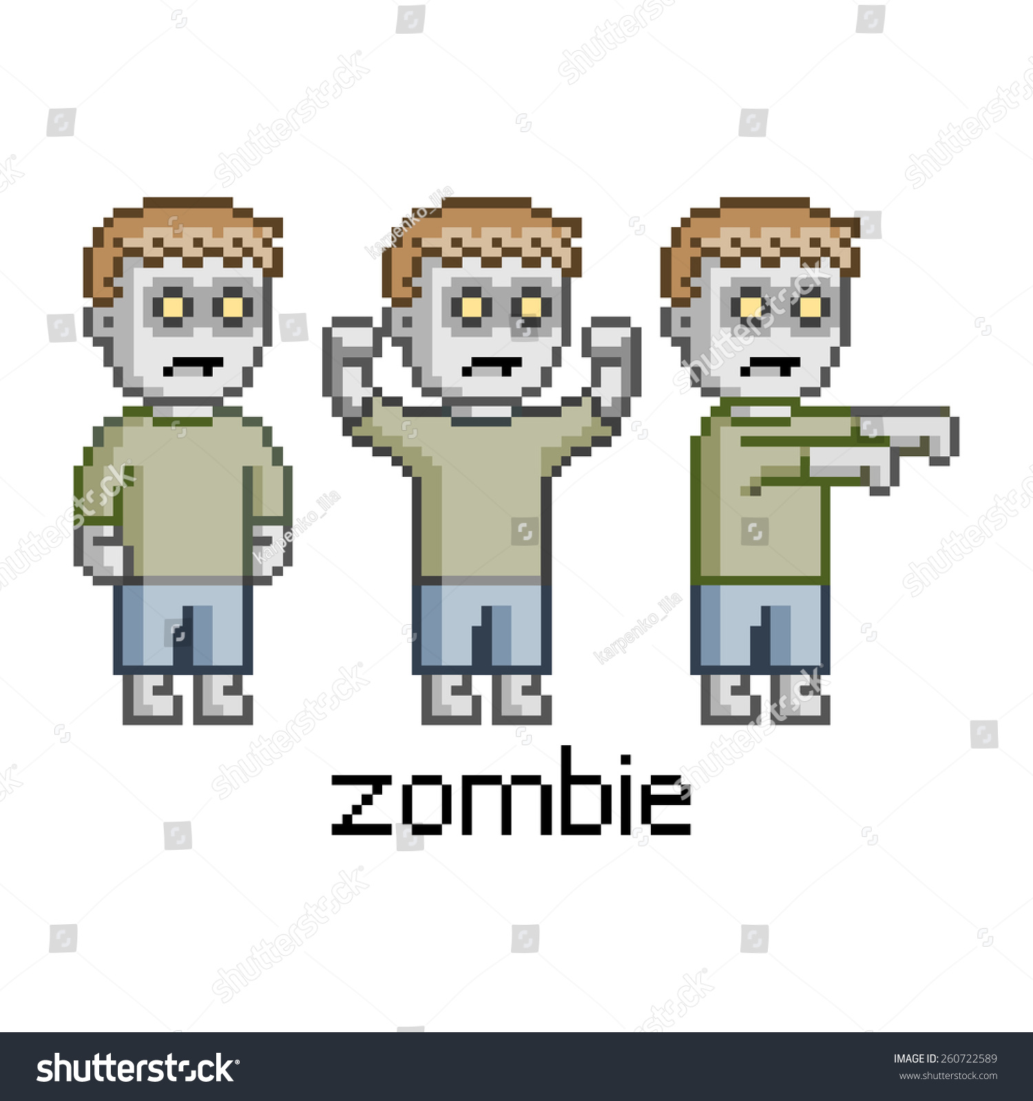 Pixel Art Set Zombie Stock Vector Illustration 260722589 Shutterstock