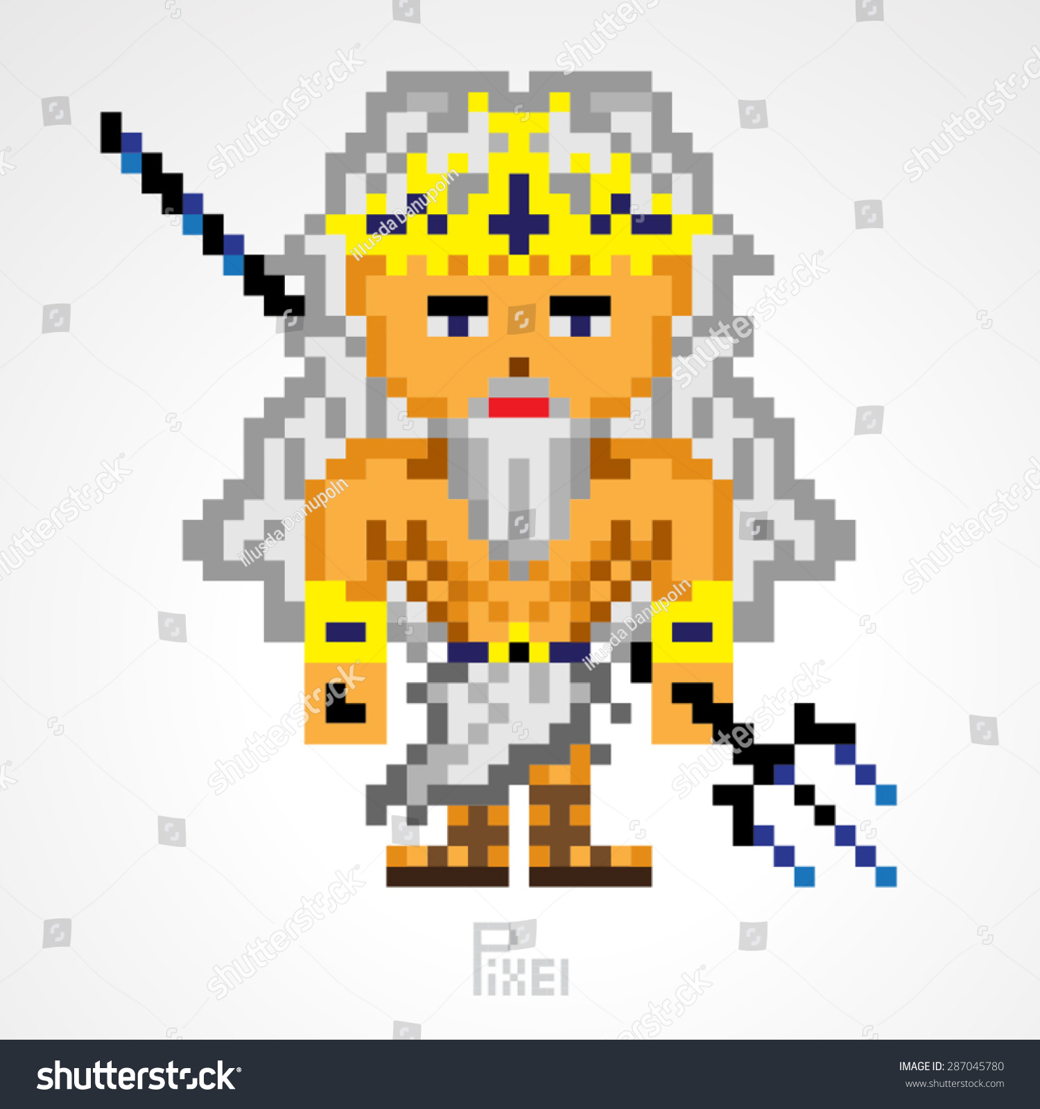 Pixel Character Poseidon Greek Mythology Gods With Weapons Vector