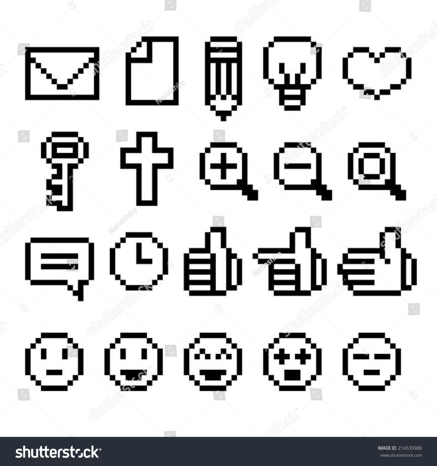 Pixel Icon Set Stock Vector 214539988 - Shutterstock