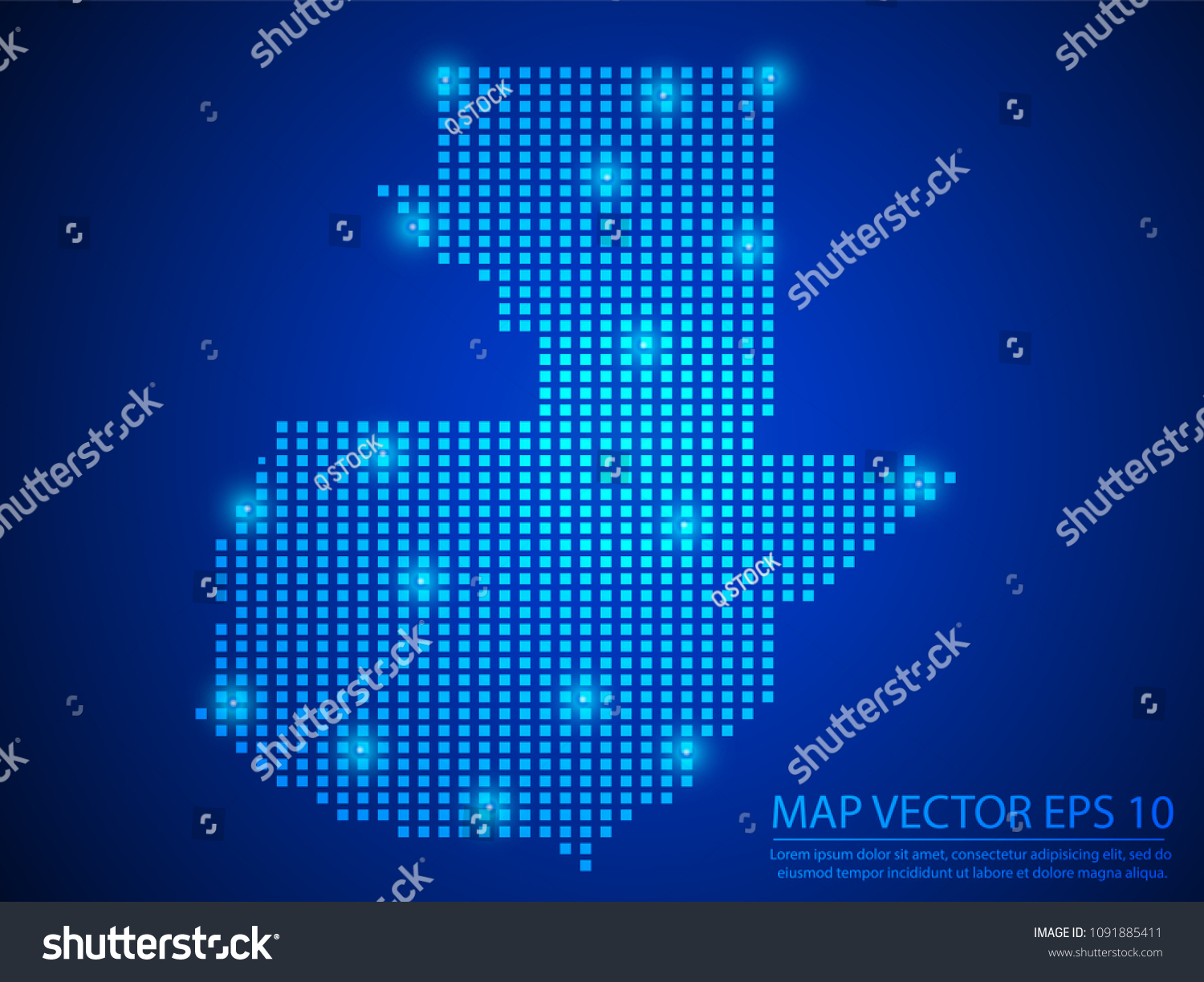 Pixel Mosaic Glow Blue Dot Map Stock Vector Royalty Free