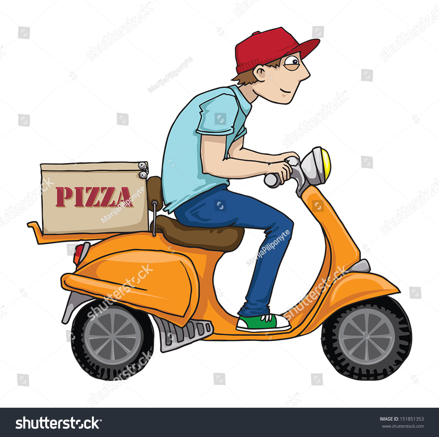 Pizza Delivery Scooter Cartoon Vector Illustration Stock Vector Shutterstock