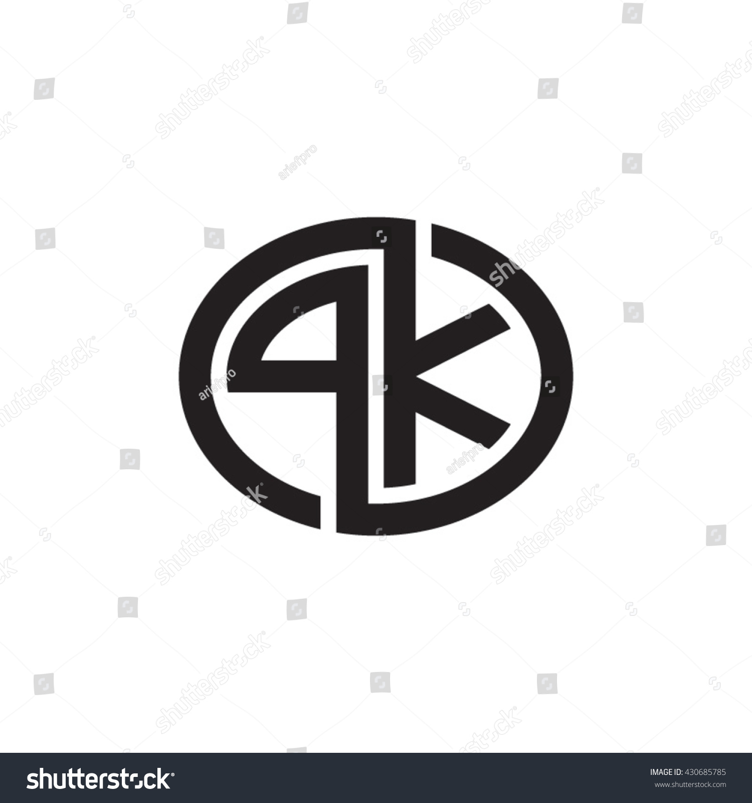 Pk Initial Letters Looping Linked Ellipse Stock Vector Royalty Free