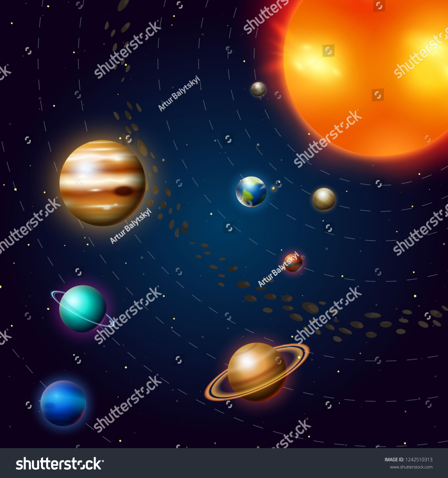 Vektor Stok Planets Solar System Milky Way Space Tanpa Royalti