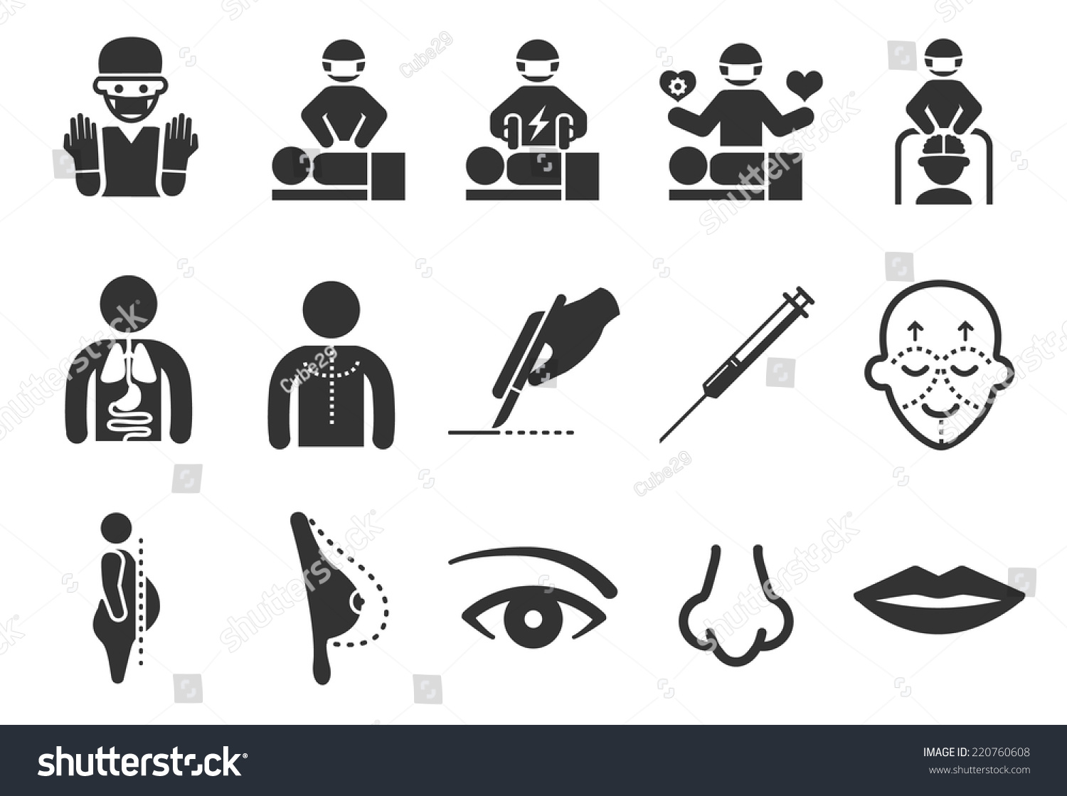 Plastic Surgery Icons Stock Vector Illustration 220760608 : Shutterstock