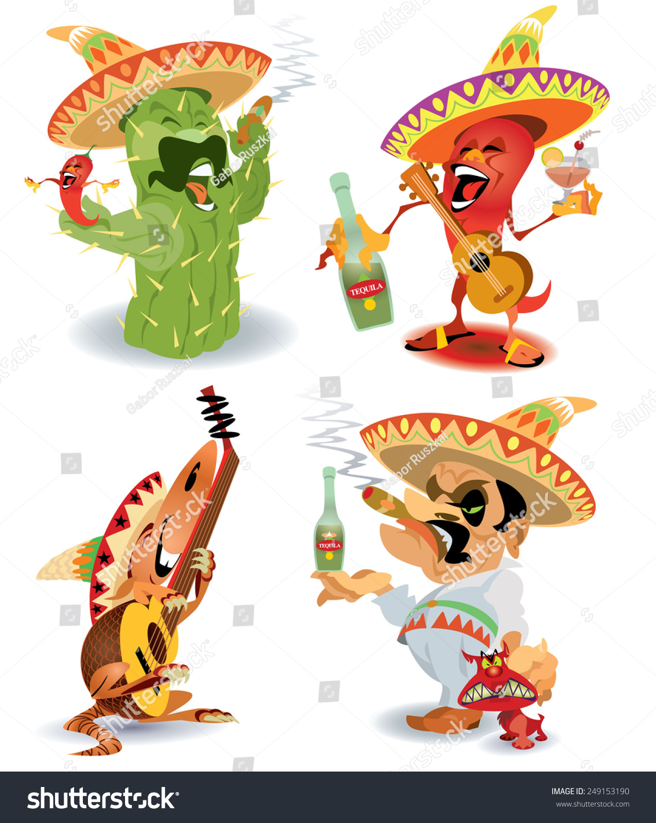 Playful Mexican Cartoon Characters Stock Vector 249153190 : Shutterstock