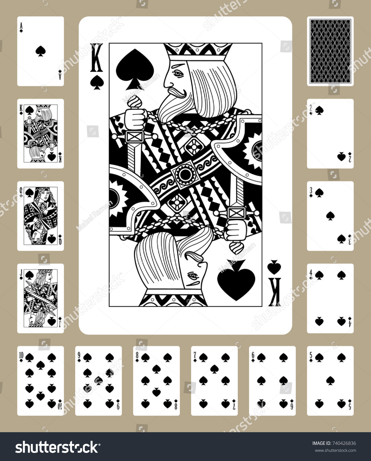 Playing Cards Spades Suit Black White Stock Vector Royalty Free