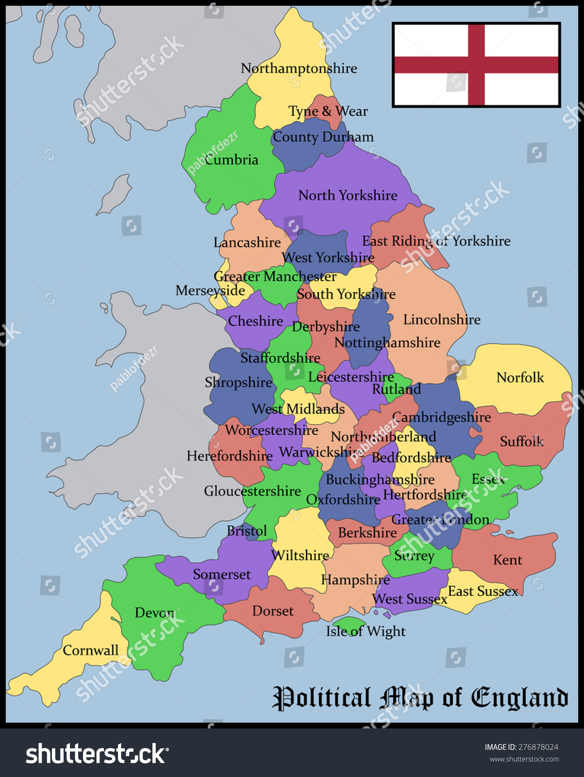 Political Map England เวกเตอรสตอก ปลอดคาลขสทธ 276878024