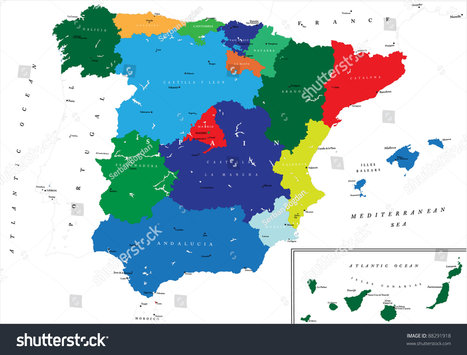 Political Map Spain Stock Vector Royalty Free 88291918