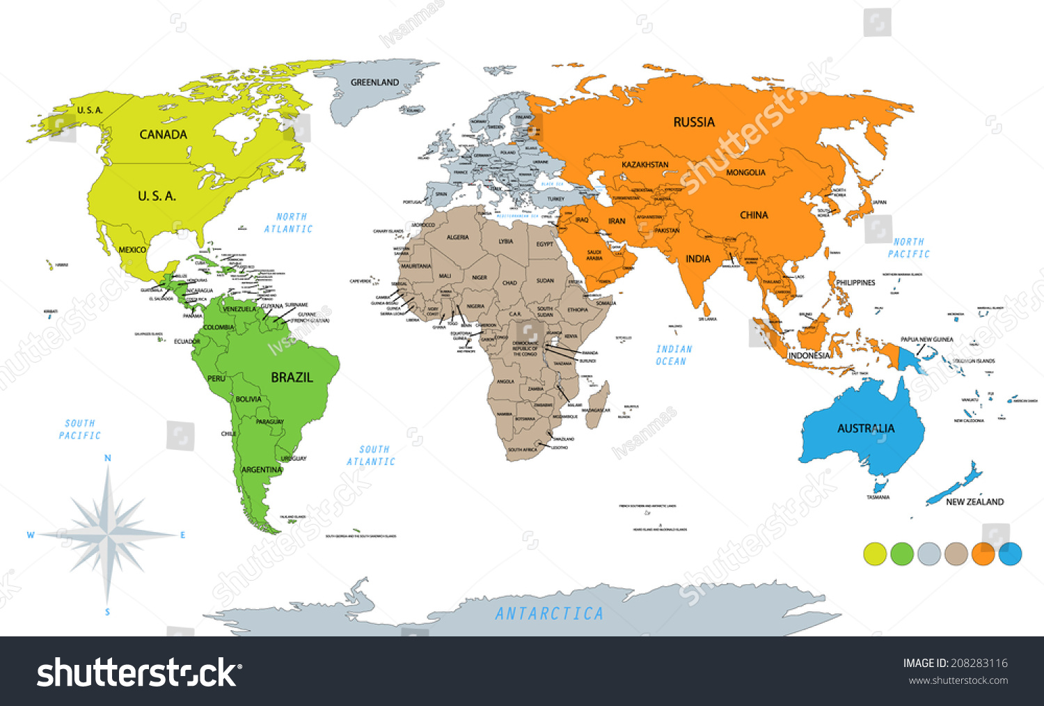 Map Of The World Color Off Countries Save to a lightbox