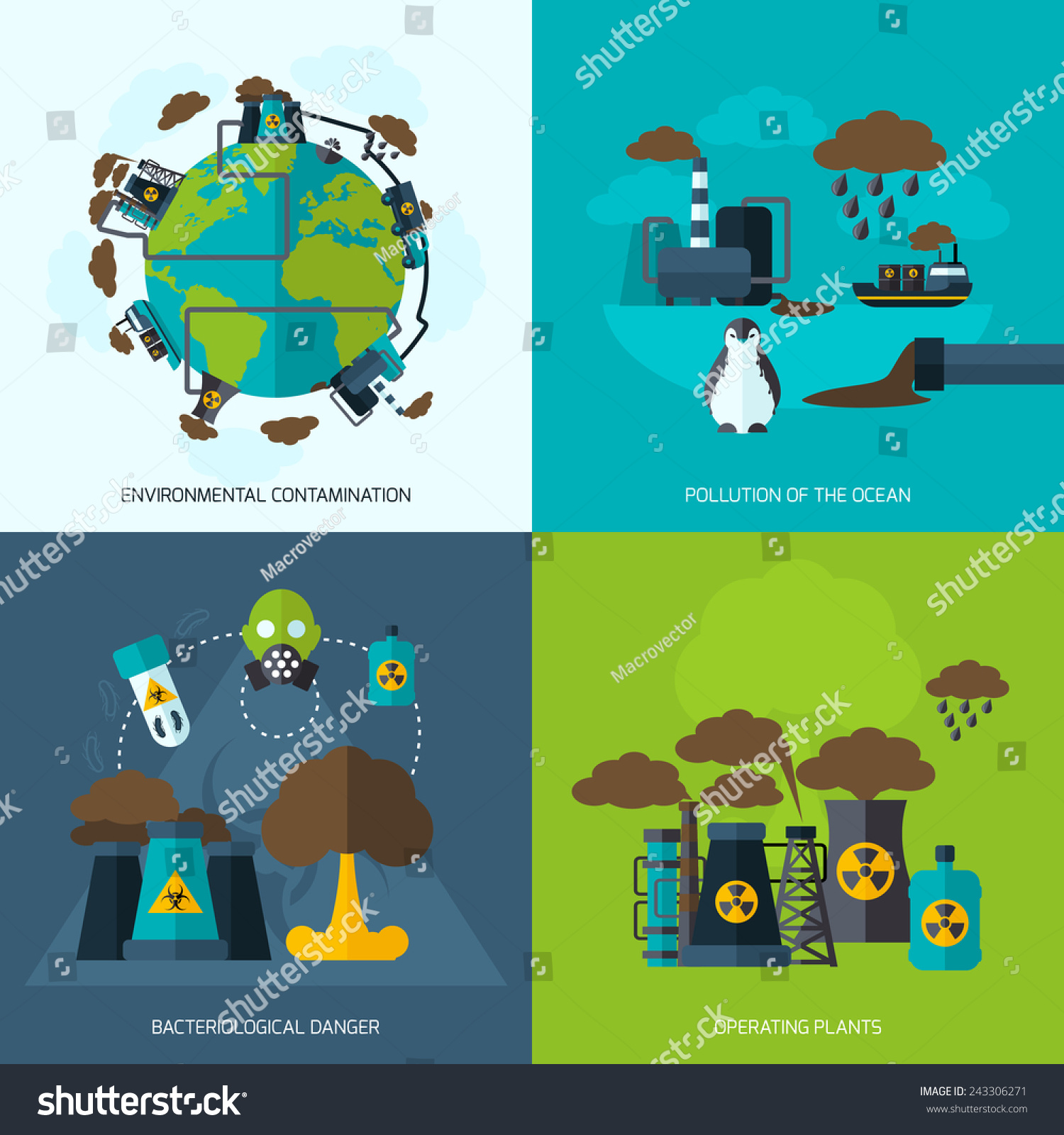 Pollution Design Concept Set With Environmental Contamination 