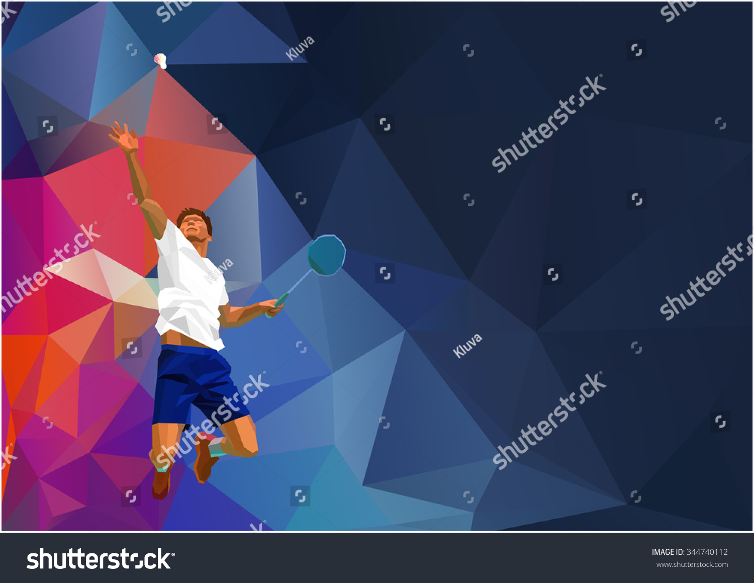 Polygonal geometric professional badminton player on colorful low poly background doing smash shot with space for flyer poster web leaflet magazine Vector illustration Polygonal geometric professional badminton player on colorful low poly background doing smash shot with space for flyer poster web leaflet magazine Vector illustration