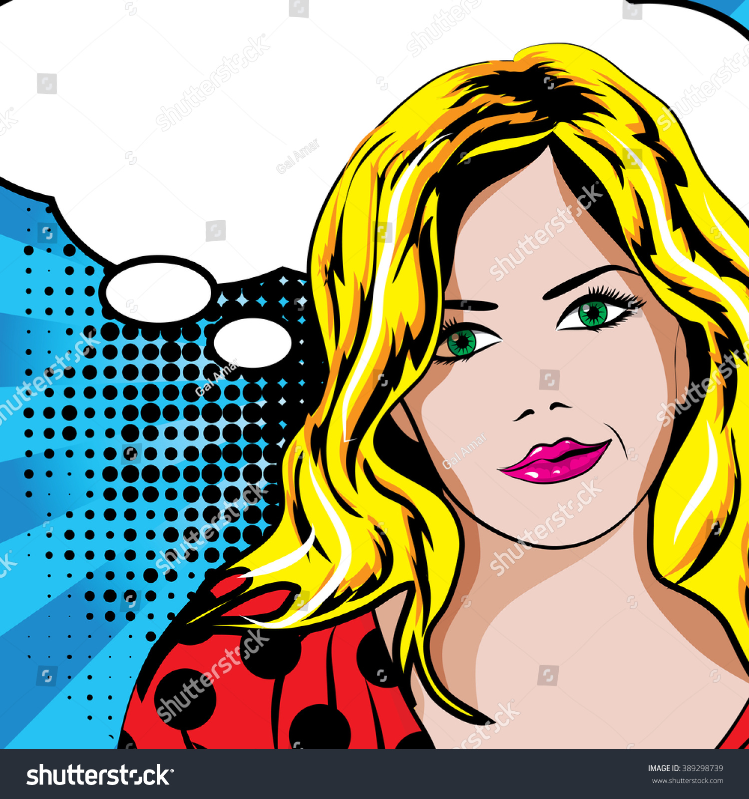 Pop Art Blonde Woman Bubble Sign Vector Illustration 389298739