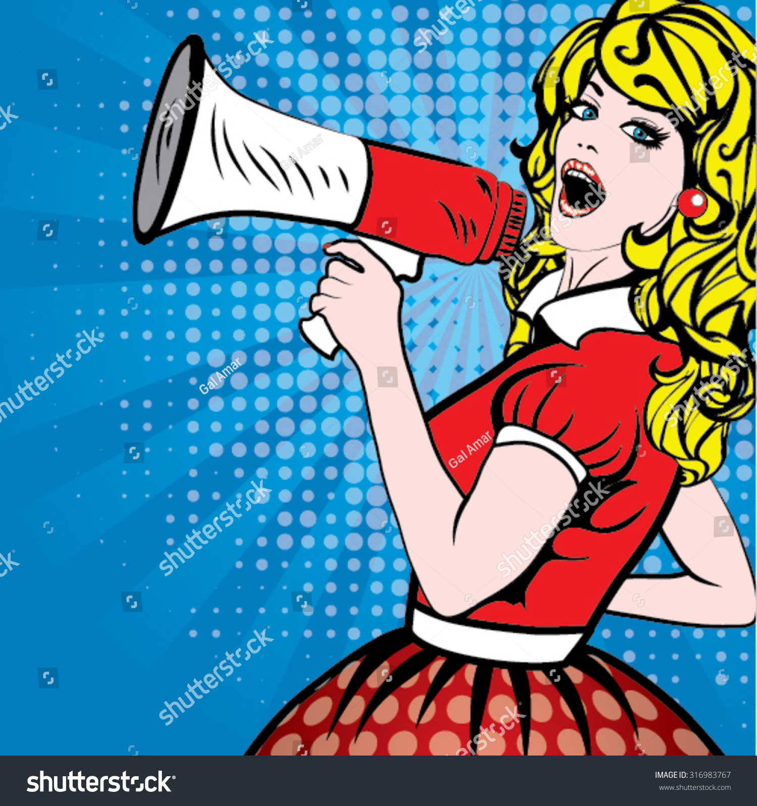 Pop Art Woman Megaphone Vector Illustration Stock Vector 316983767